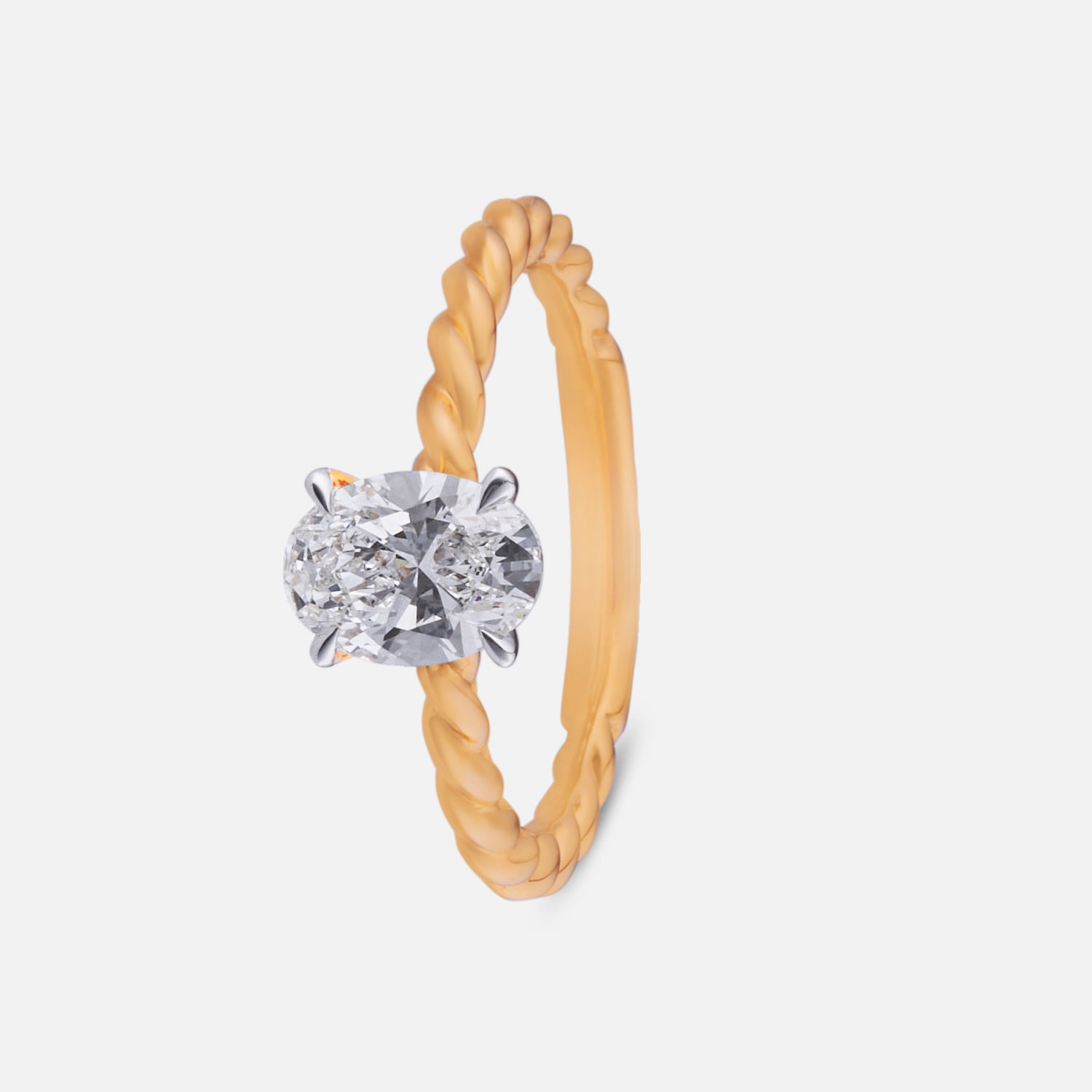 Twisted Affinity Lab Grown Oval Diamond Solitaire Ring in Yellow Gold | SKU : 0004953401