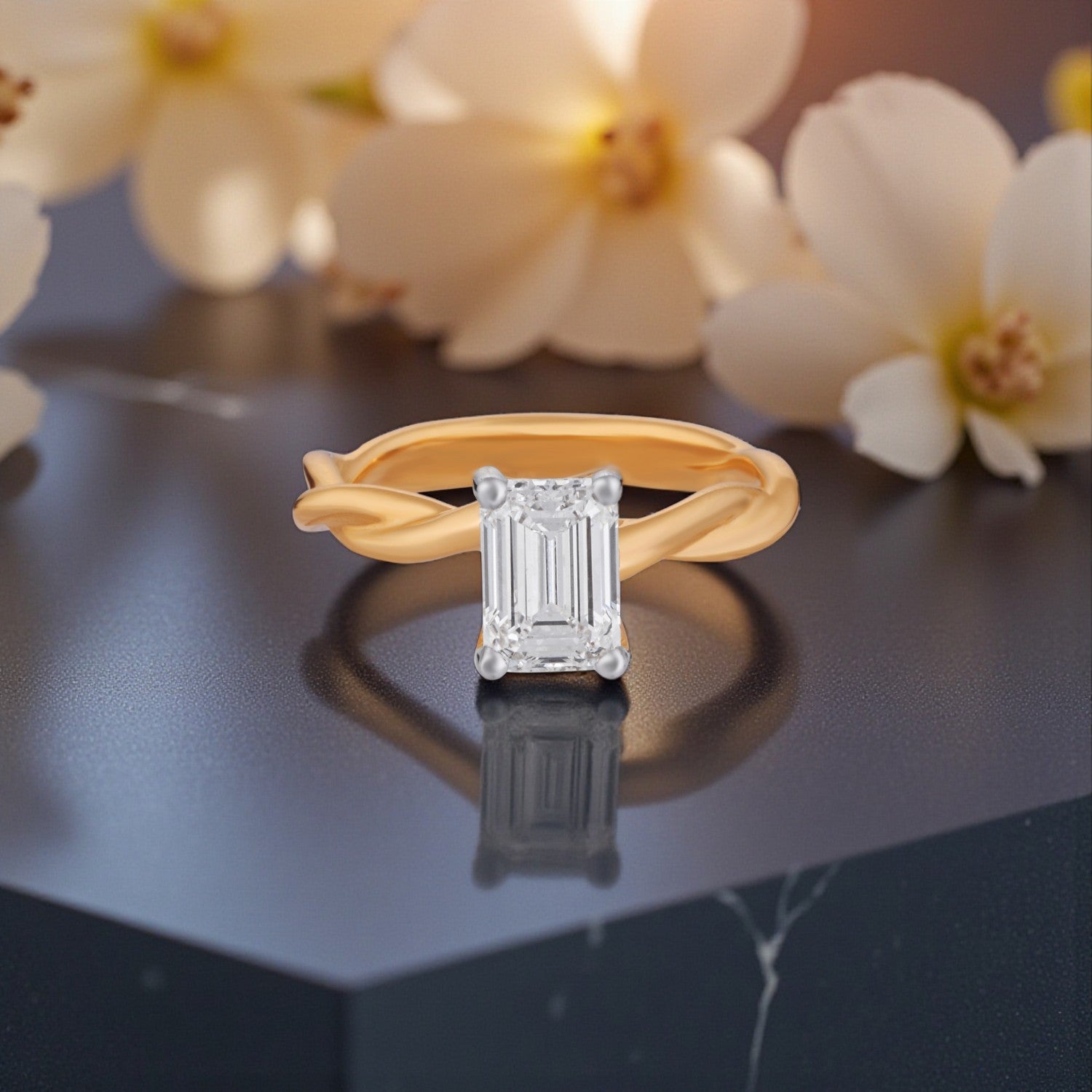 Radiant Harmony Lab Grown Emerald Cut Diamond Ring in Yellow Gold | SKU : 0004953432