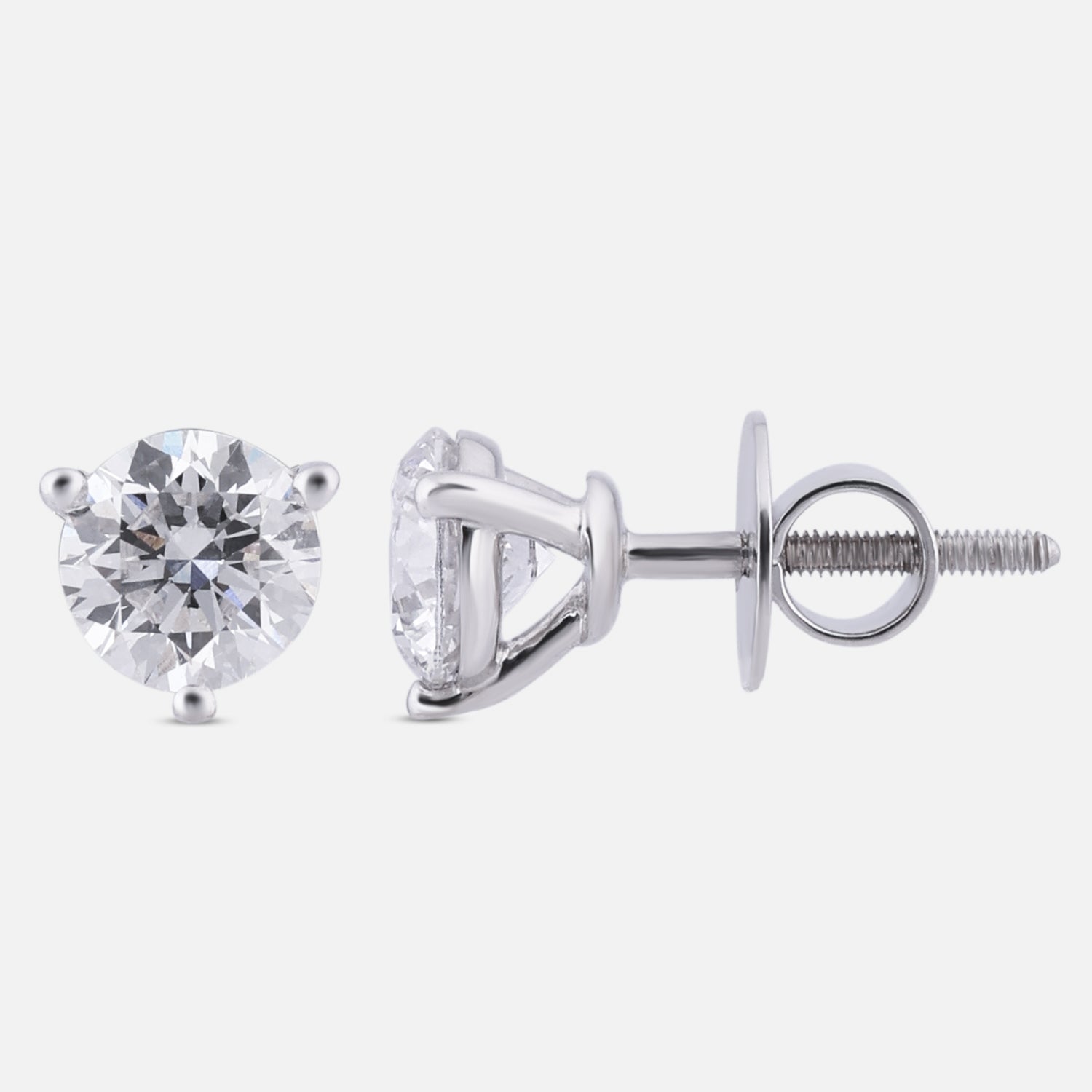 Classic Brilliance Lab Grown Diamond Stud Earrings in 18K White Gold (Three-Prong Setting) | SKU : 0004953463
