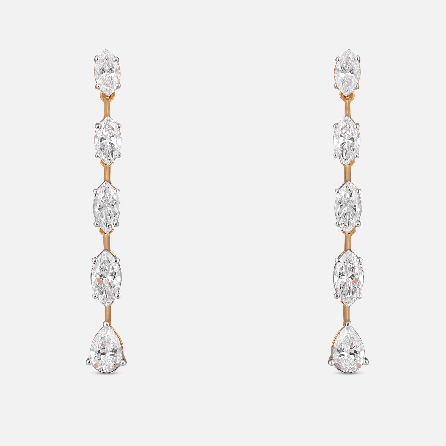 Lab-Grown Marquise and Pear Diamond Linear Earrings in 18K Yellow Gold | SKU : 0004953500