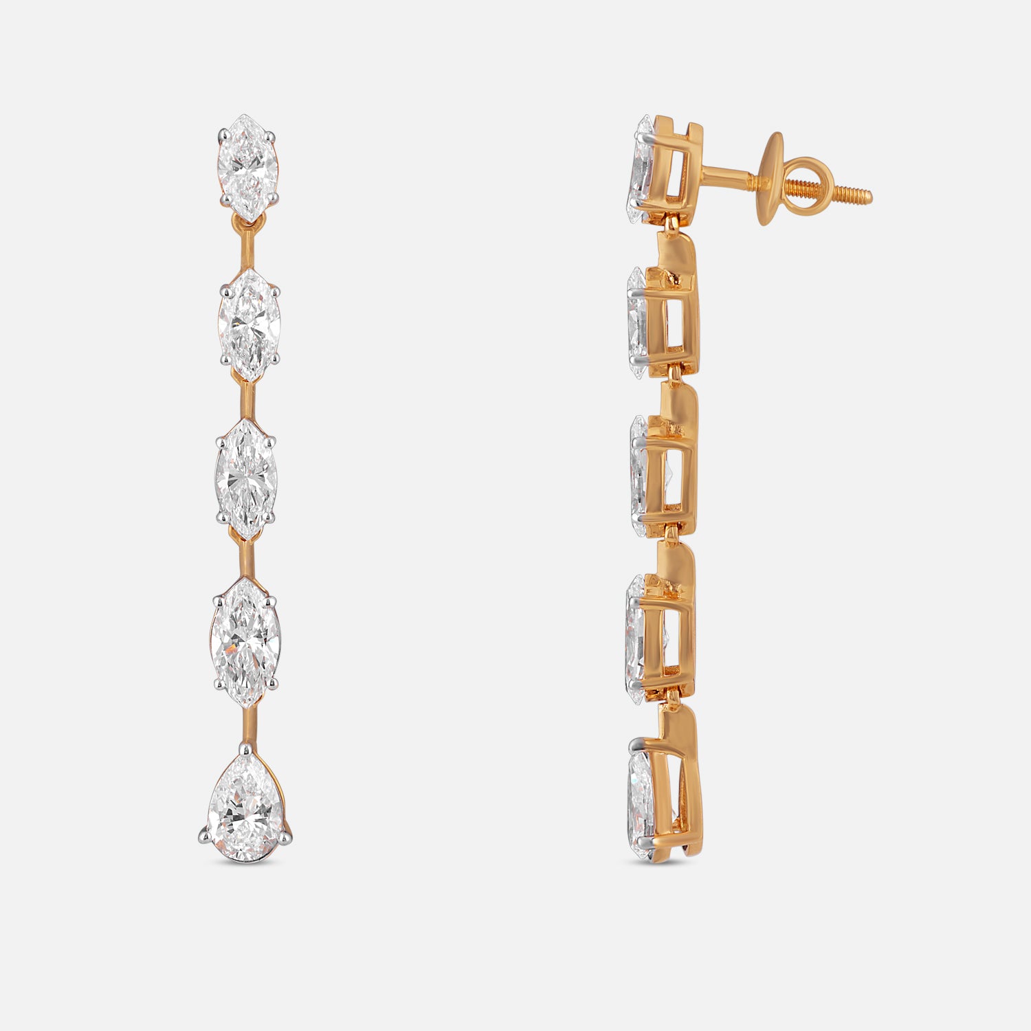 Lab-Grown Marquise and Pear Diamond Linear Earrings in 18K Yellow Gold | SKU : 0004953500