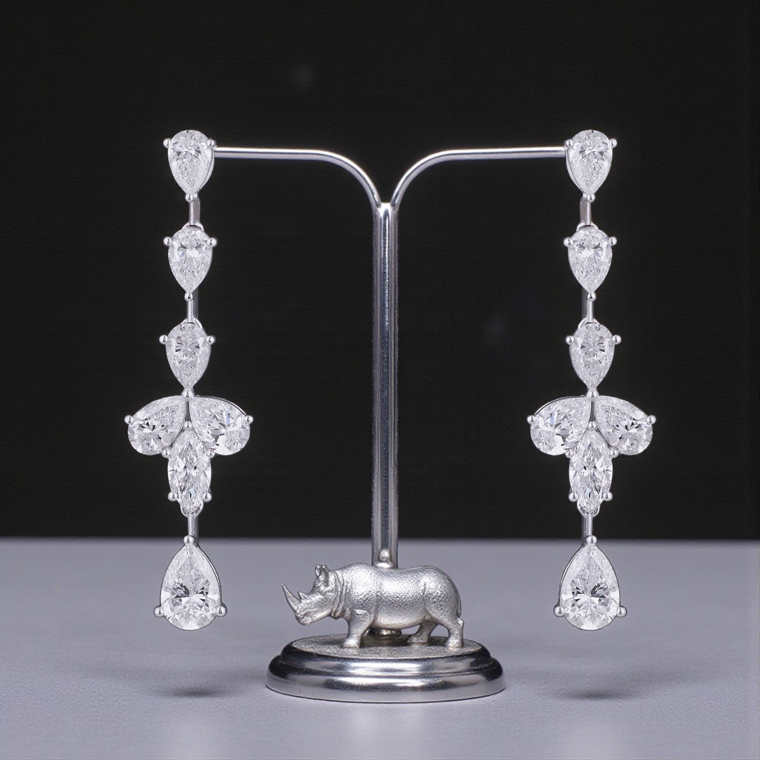 Lab-Grown Pear and Marquise Diamond Floral Drop Earrings in 18K White Gold | SKU : 0004953524