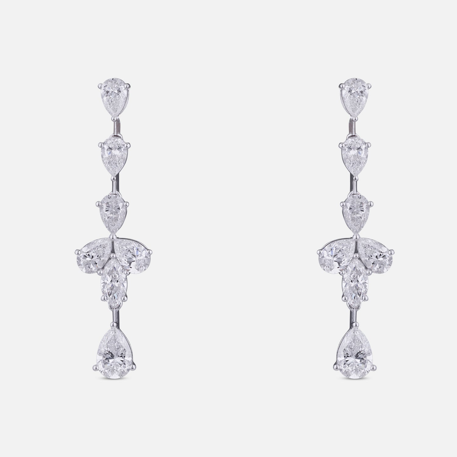 Lab-Grown Pear and Marquise Diamond Floral Drop Earrings in 18K White Gold | SKU : 0004953524