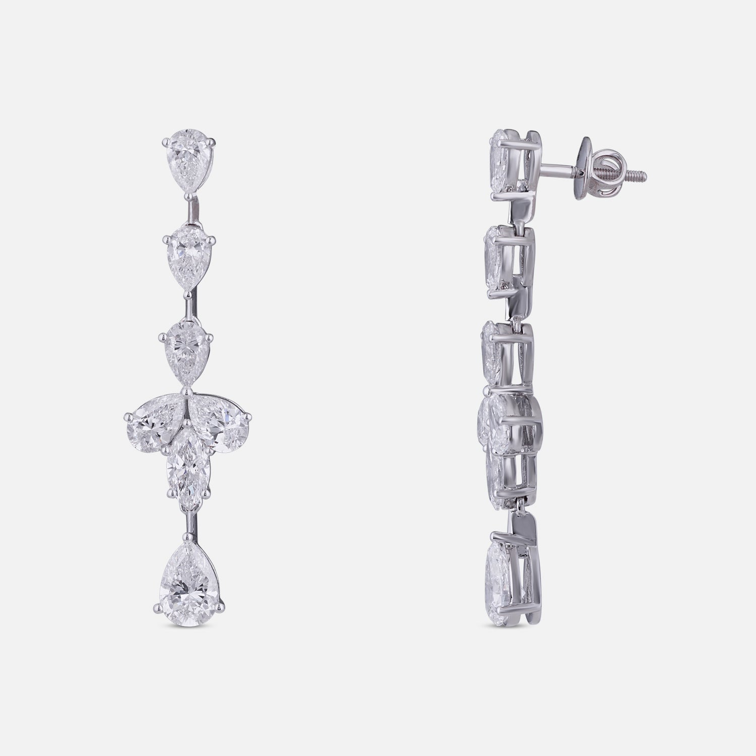 Lab-Grown Pear and Marquise Diamond Floral Drop Earrings in 18K White Gold | SKU : 0004953524