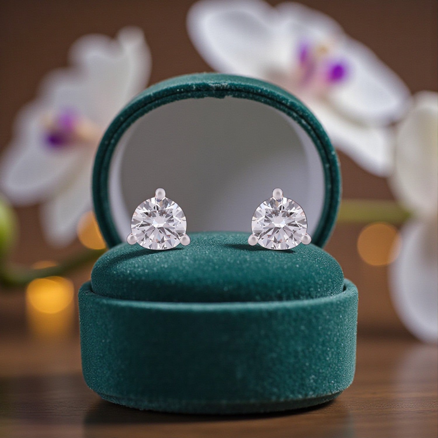 Round Brilliant Lab-Grown Diamond Stud Earrings in 18K Rose Gold | SKU : 0004953609