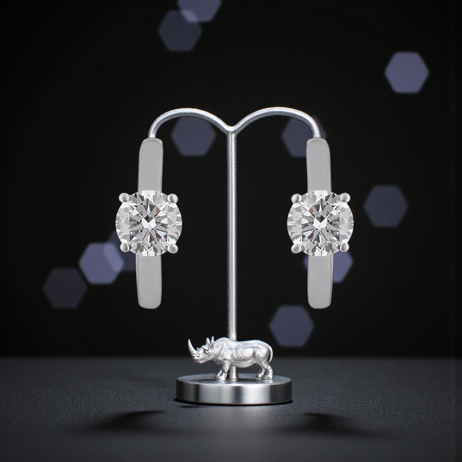 Solitaire Lab-Grown Diamond Hoop Earrings in 18K White Gold | SKU : 0004953661