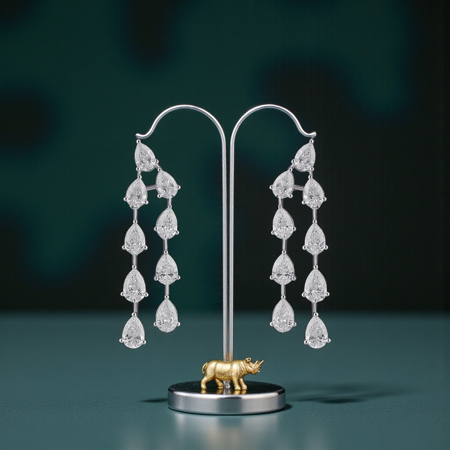 Lab-Grown Double Row Pear Diamond Dangling Earrings in 18K White Gold | SKU : 0004953685