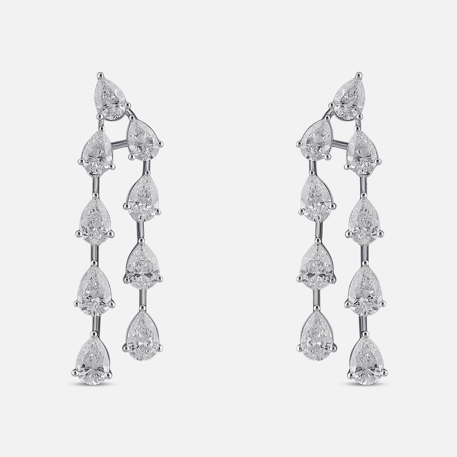 Lab-Grown Double Row Pear Diamond Dangling Earrings in 18K White Gold | SKU : 0004953685