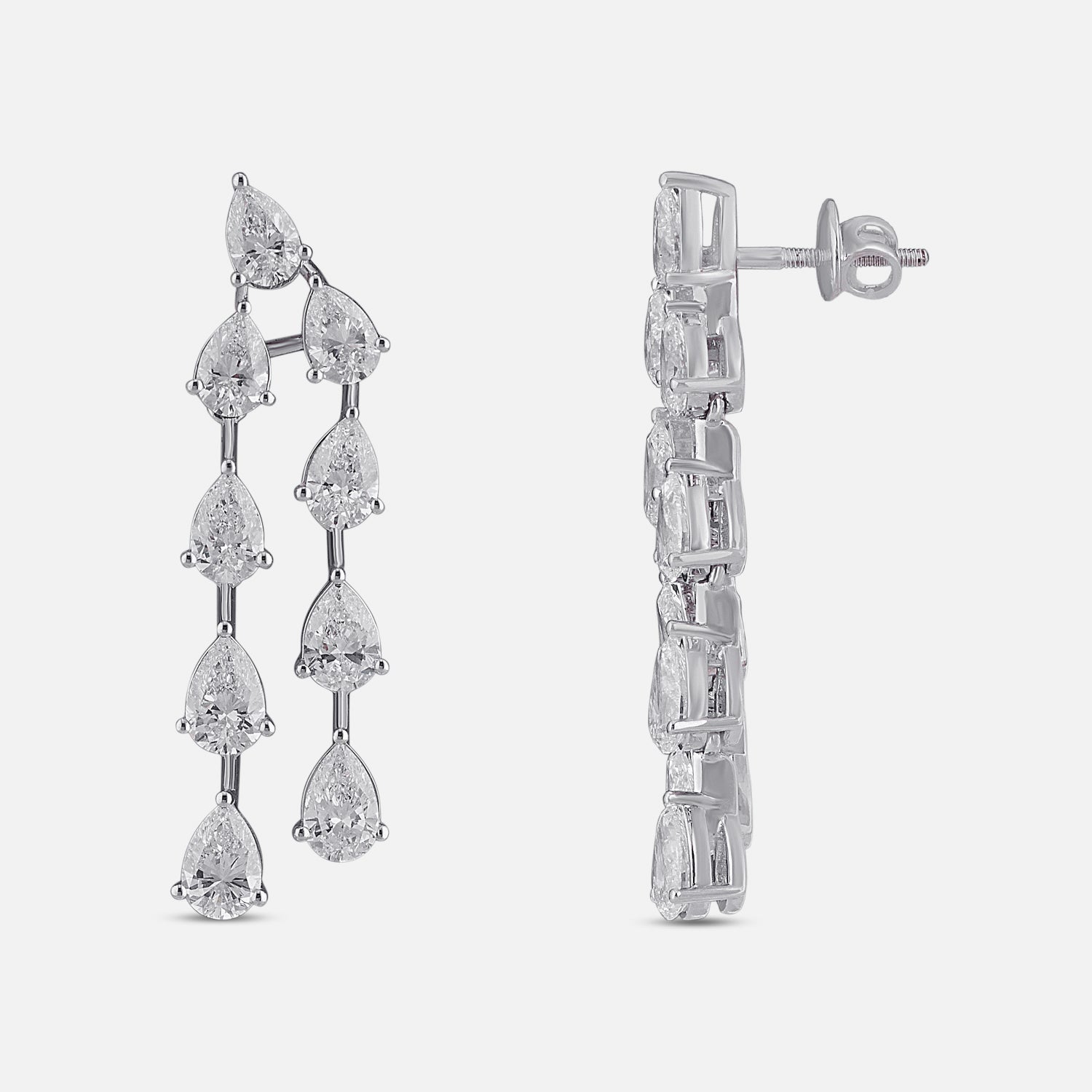 Lab-Grown Double Row Pear Diamond Dangling Earrings in 18K White Gold | SKU : 0004953685