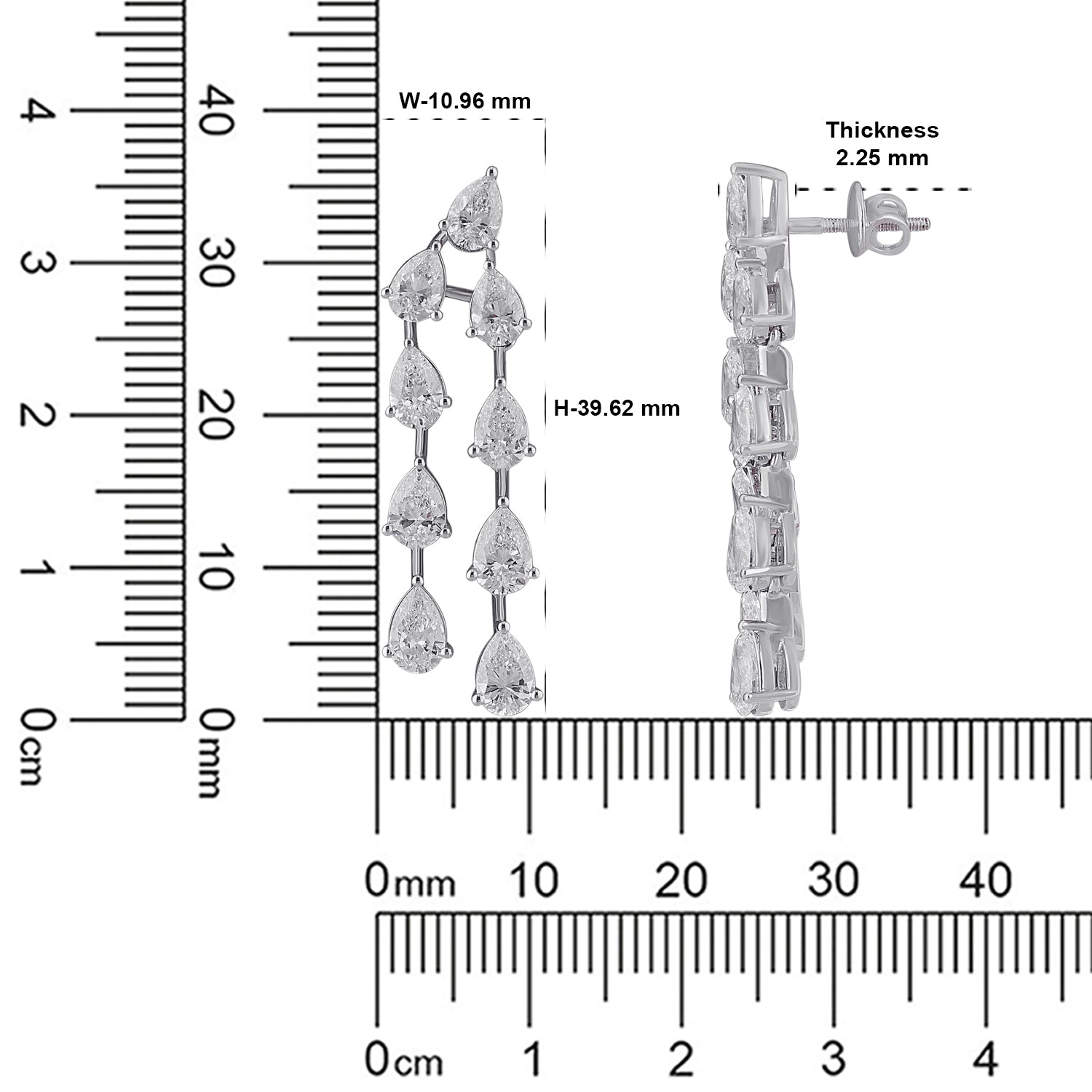 Lab-Grown Double Row Pear Diamond Dangling Earrings in 18K White Gold | SKU : 0004953685