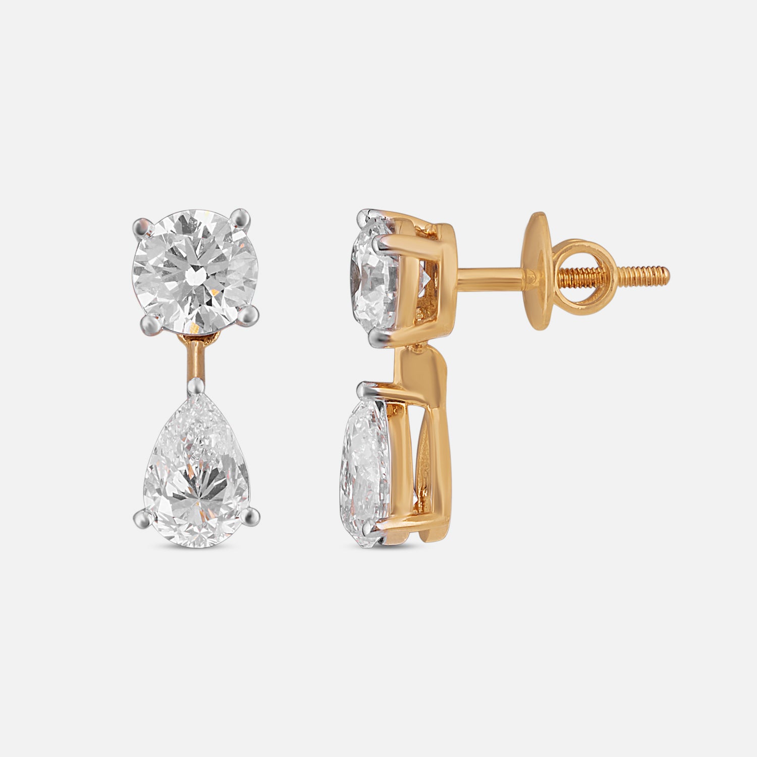 Lab-Grown Round and Pear Diamond Drop Earrings in 18K Yellow Gold | SKU : 0004953708