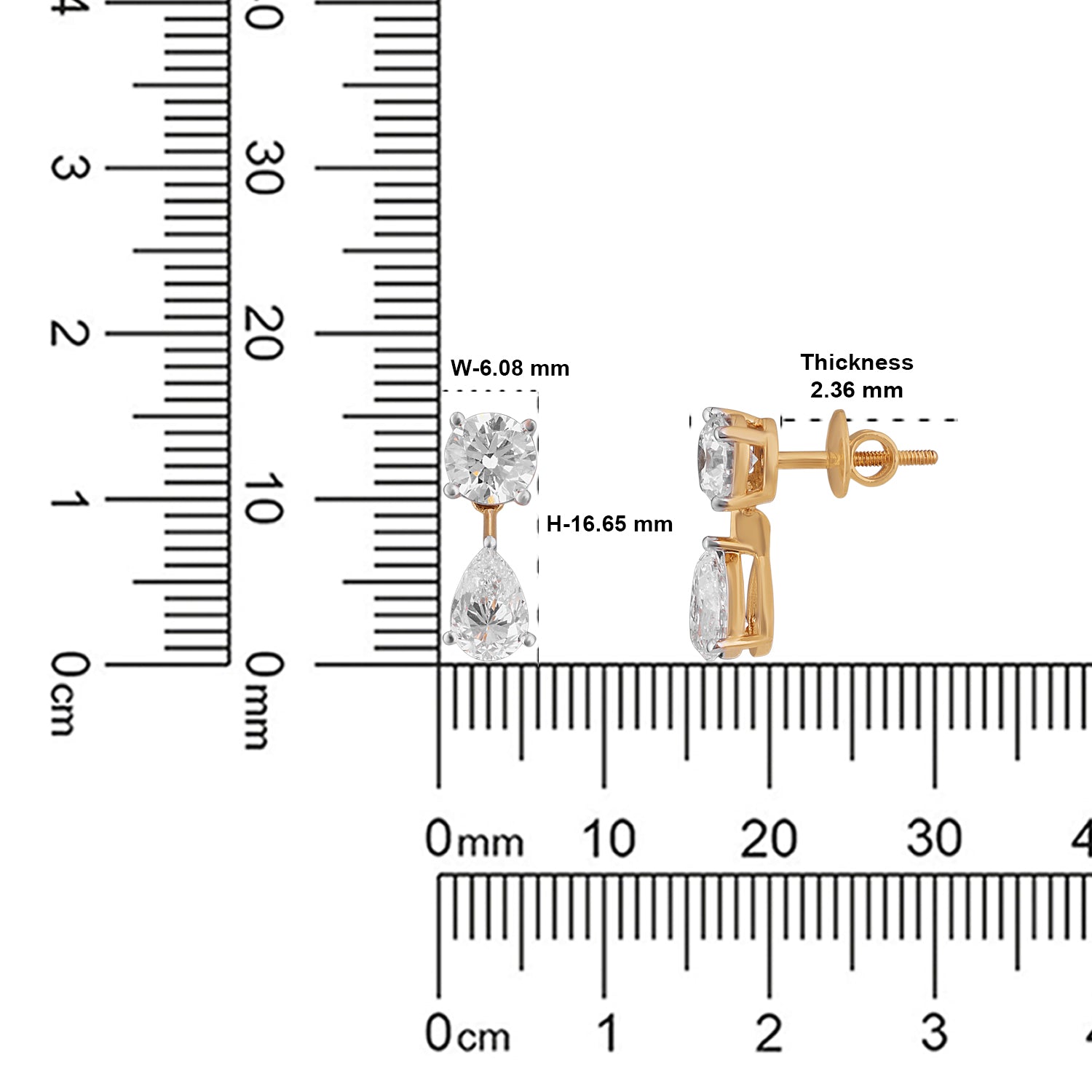 Lab-Grown Round and Pear Diamond Drop Earrings in 18K Yellow Gold | SKU : 0004953708