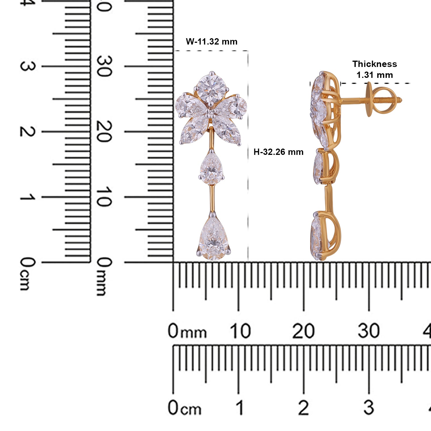 Lab-Grown Floral Cluster and Pear Diamond Drop Earrings in 18K Yellow Gold | SKU : 0004953746