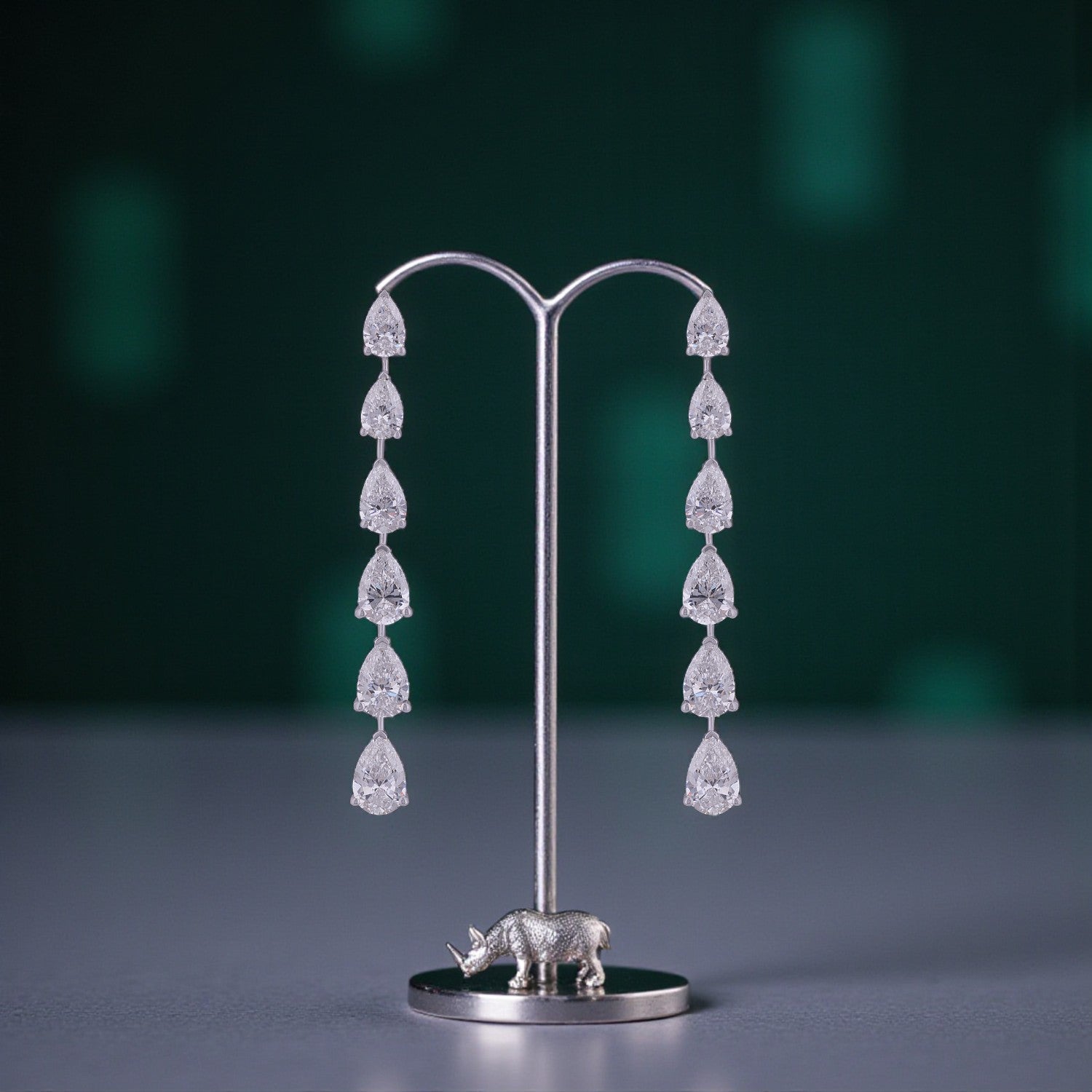 Lab-Grown Pear Diamond Linear Drop Earrings in 18K White Gold | SKU : 0004953760