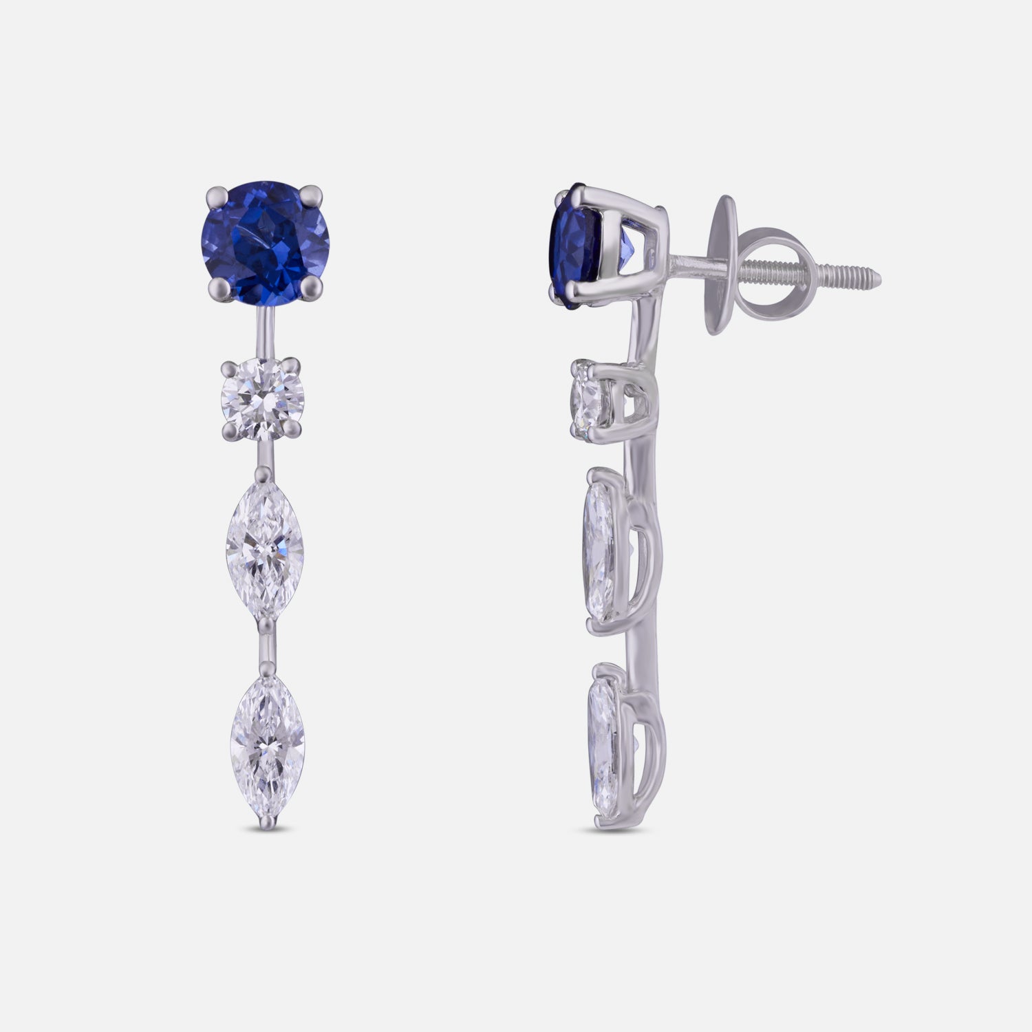 Lab-Grown Diamond and Sapphire Linear Drop Earrings in 18K White Gold | SKU : 0004953869