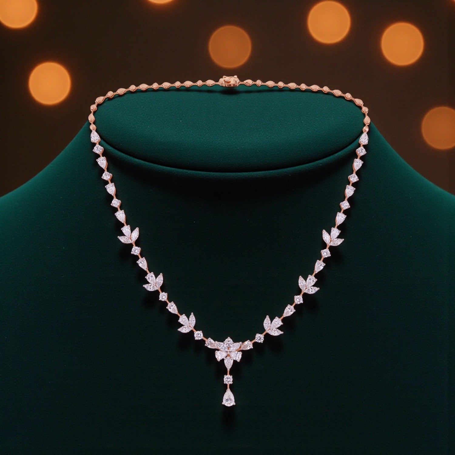 Ethereal Leaf Motif Lab-Grown Diamond Necklace in Rose Gold : SKU : 0004953876