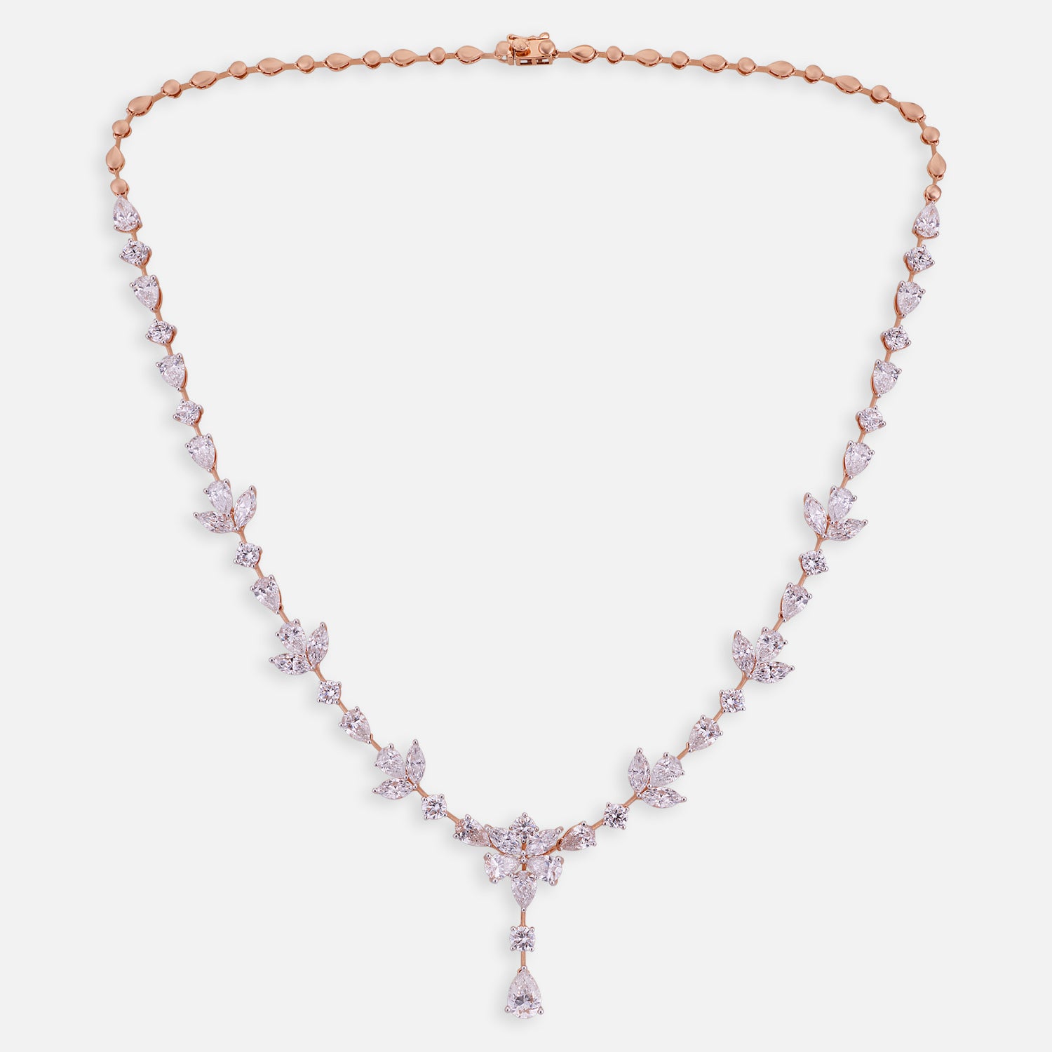 Ethereal Leaf Motif Lab-Grown Diamond Necklace in Rose Gold : SKU : 0004953876