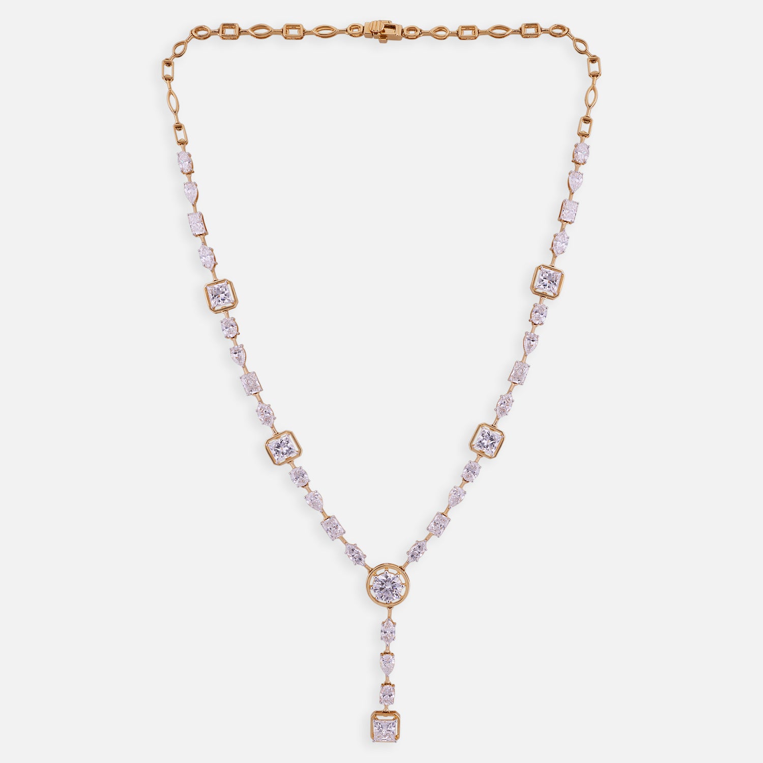 Lab-Grown Geometric Diamond Drop Necklace in 18K Yellow Gold | SKU : 0004953968