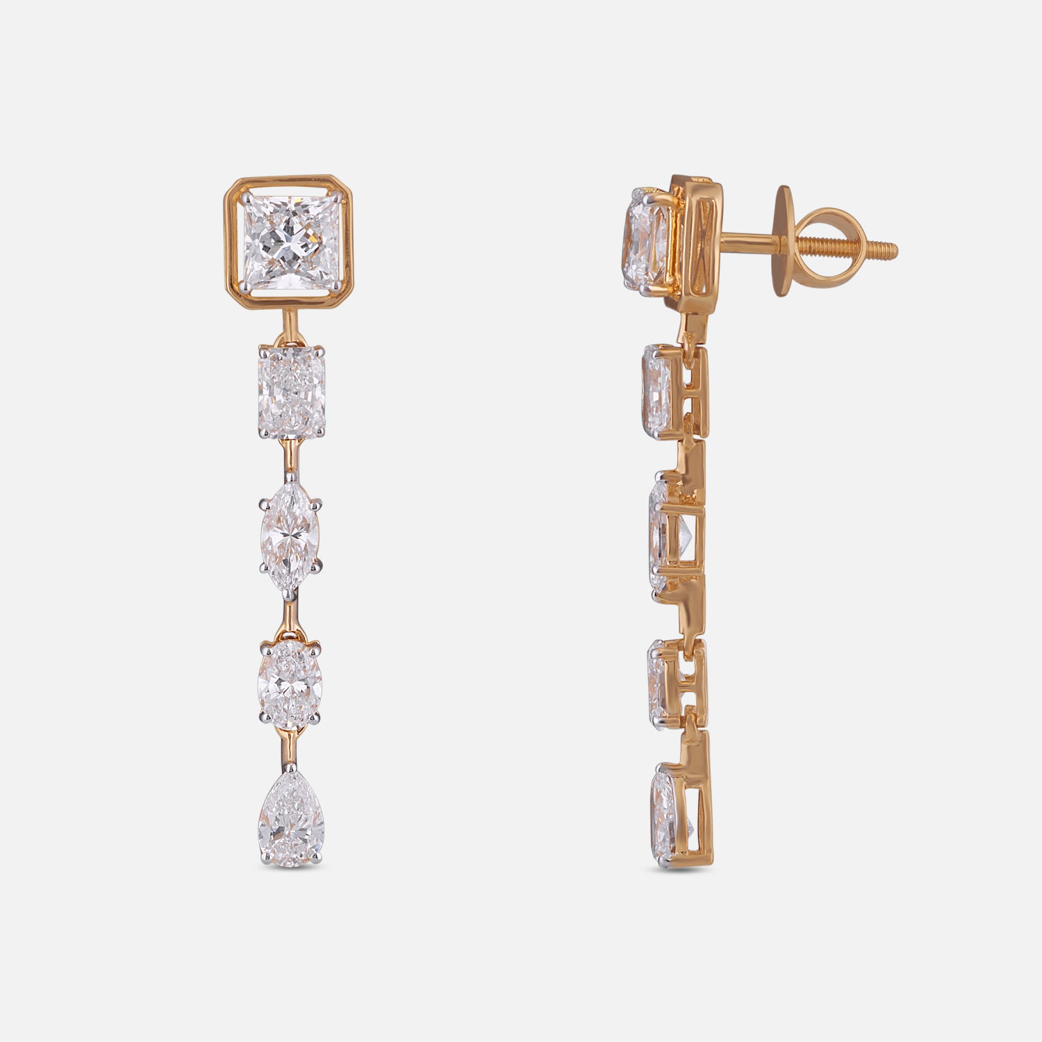 Lab-Grown Mixed-Cut Diamond Drop Earrings in 18K Yellow Gold | SKU : 0004953975