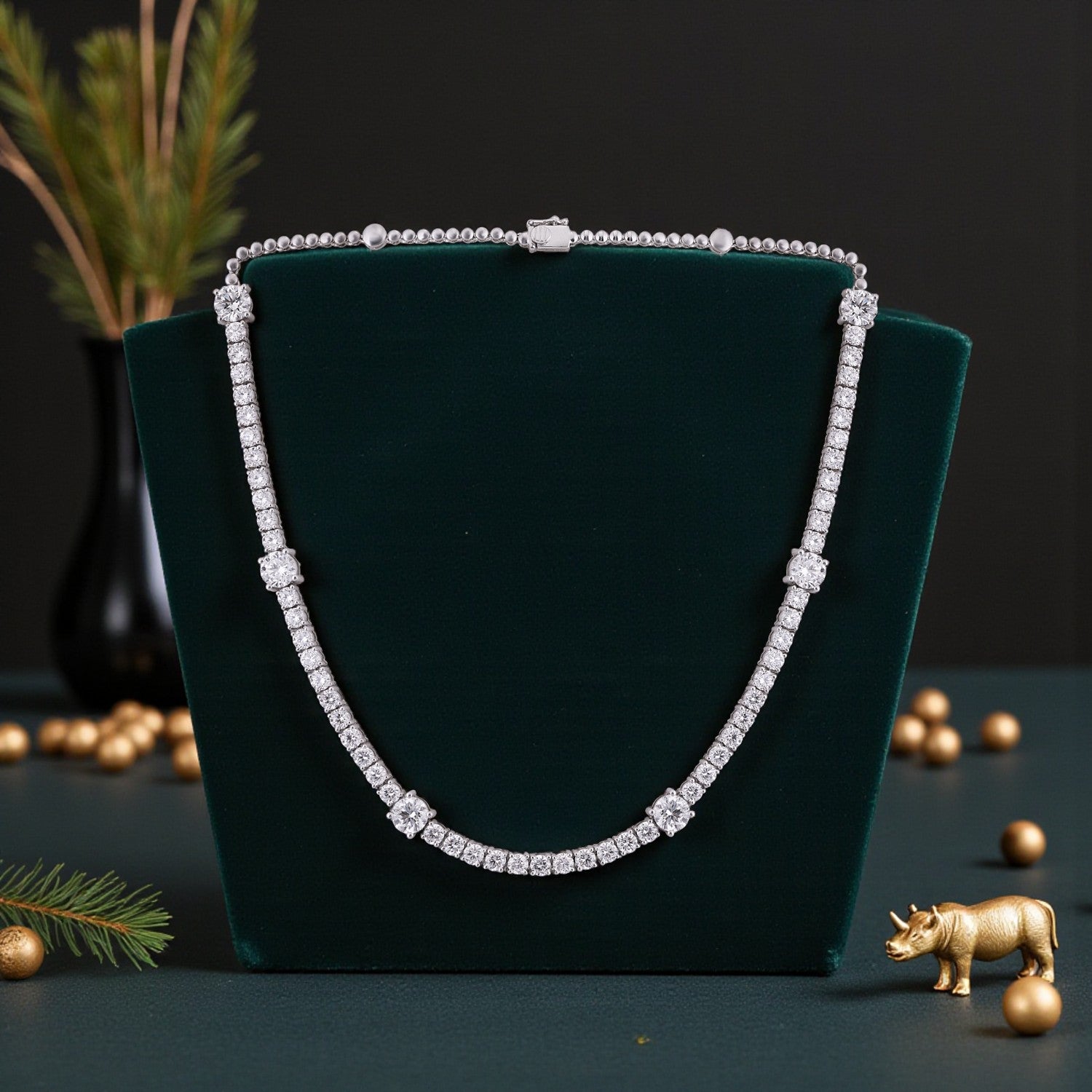 Lab-Grown Diamond Tennis Necklace with Graduated Accents in 18K White Gold | SKU : 0004954002