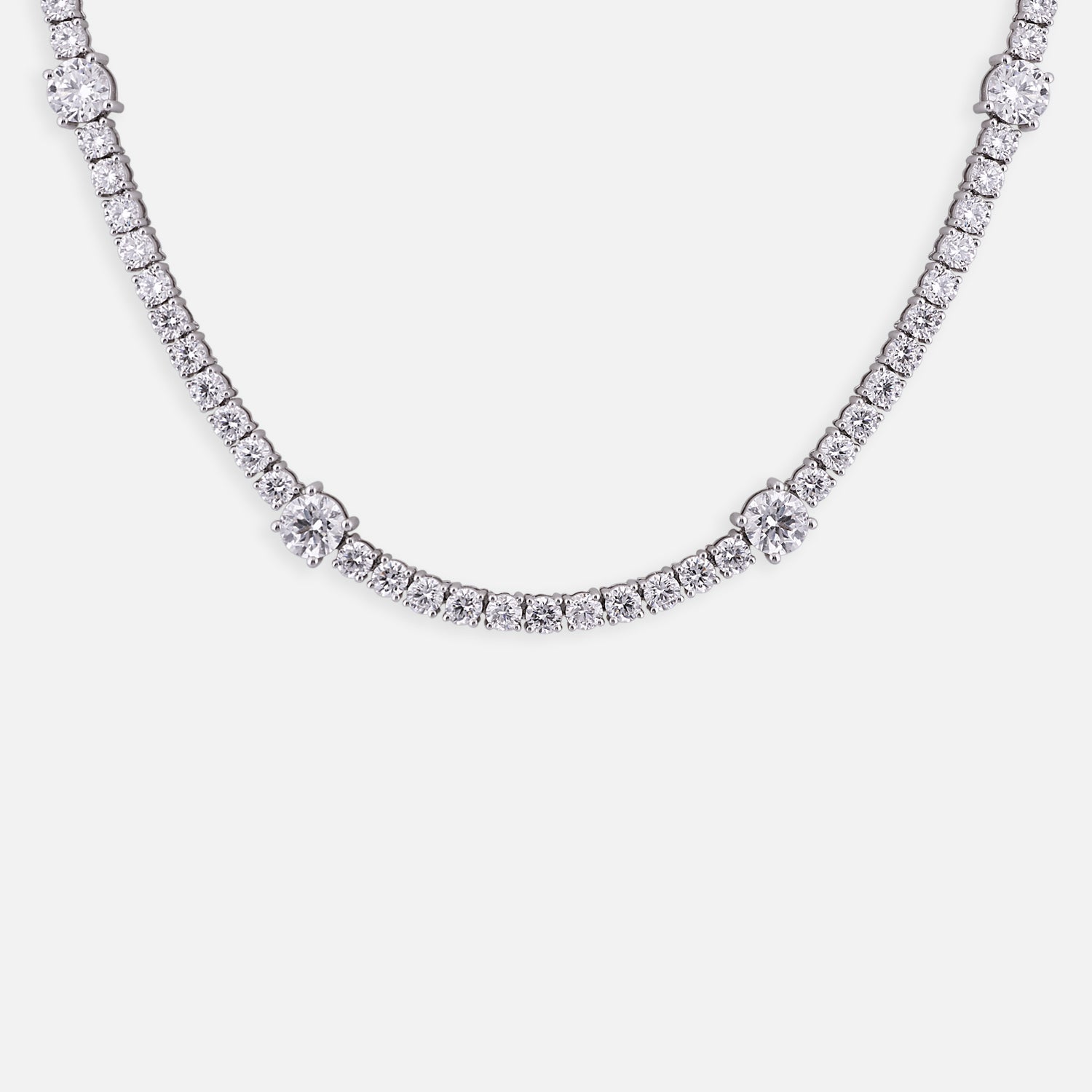Lab-Grown Diamond Tennis Necklace with Graduated Accents in 18K White Gold | SKU : 0004954002