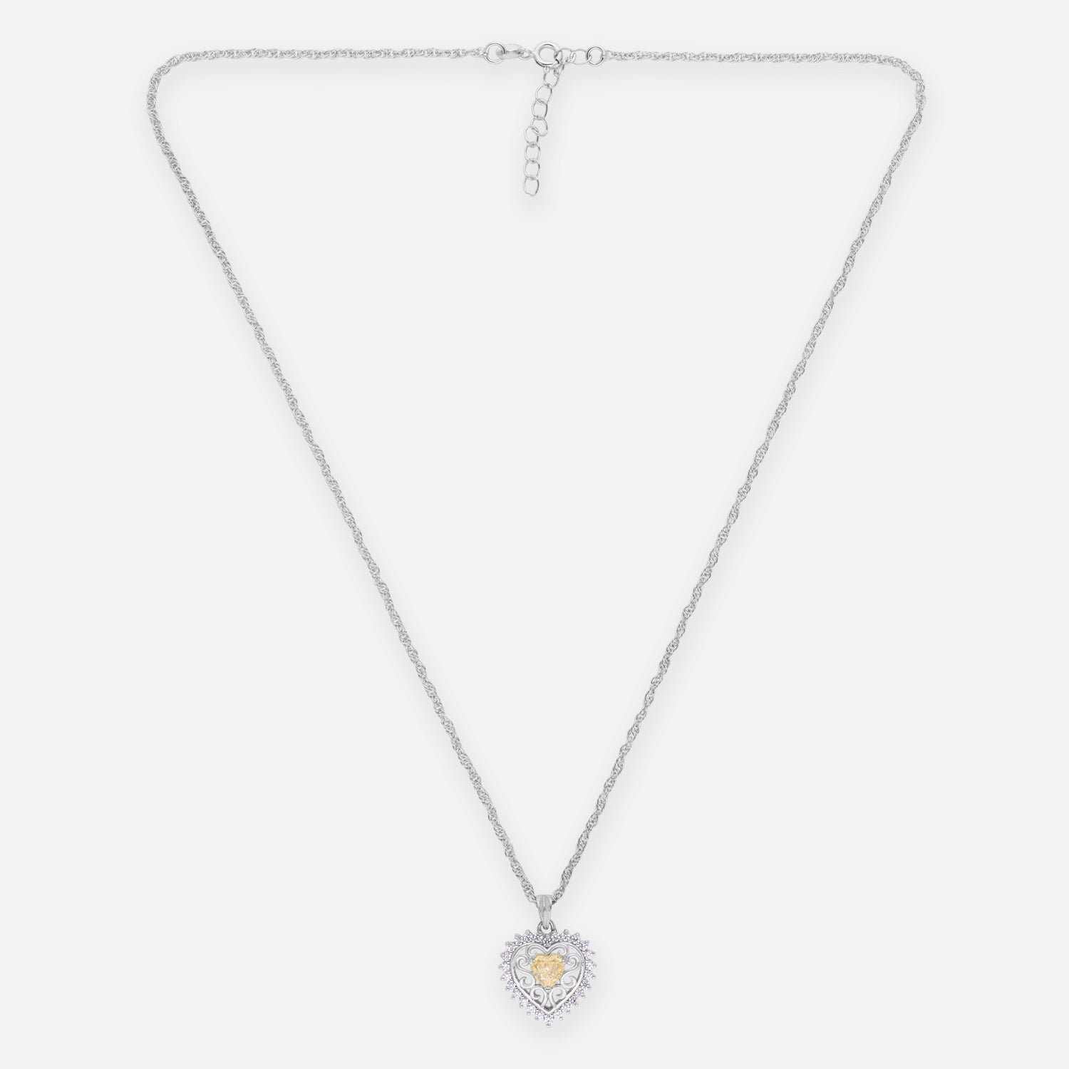 Sterling Silver Yellow CZ Heart Filigree Pendant with Chain | SKU: 0022628237, 0022628251, 0005757183