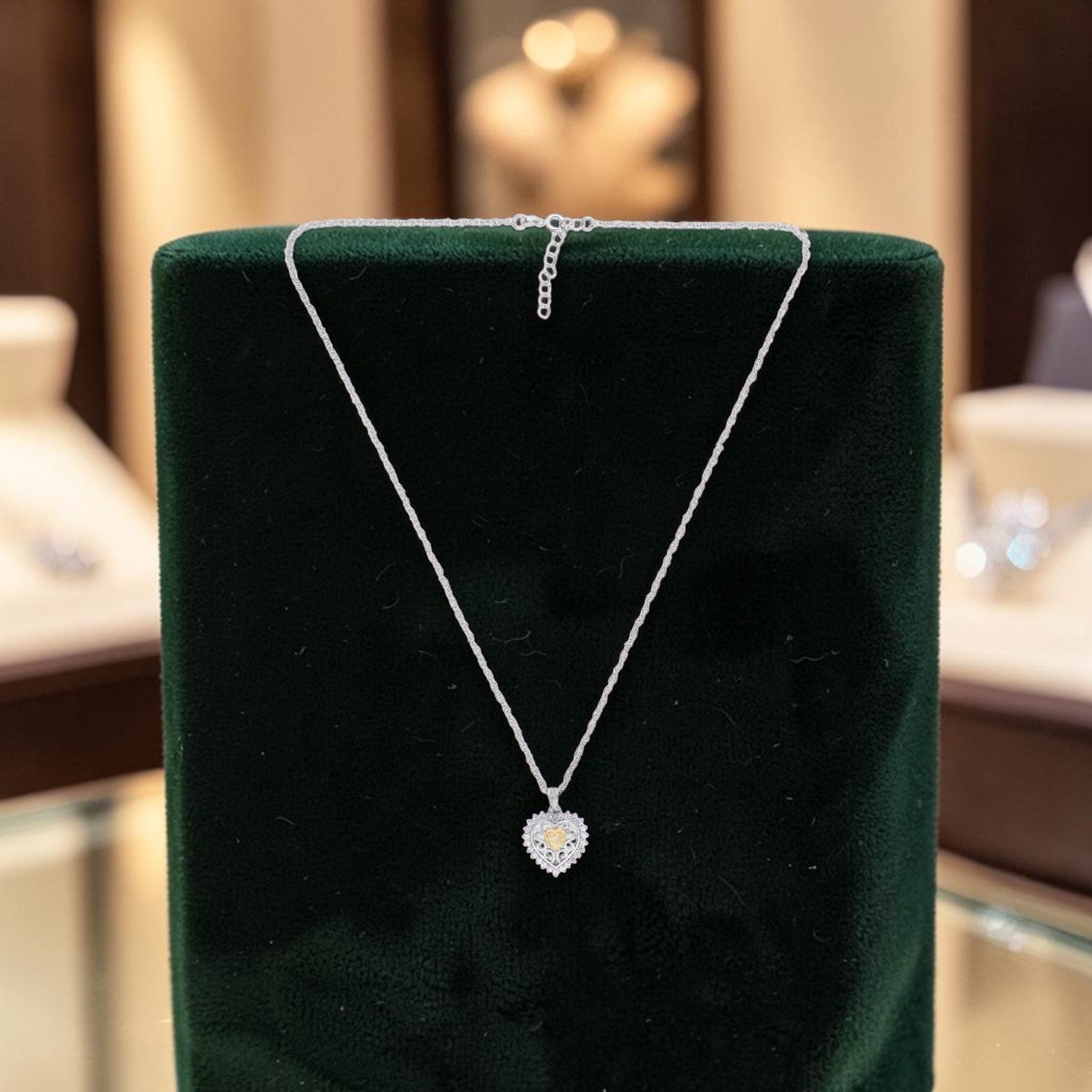 Sterling Silver Yellow CZ Heart Filigree Pendant with Chain | SKU: 0022628237, 0022628251, 0005757183