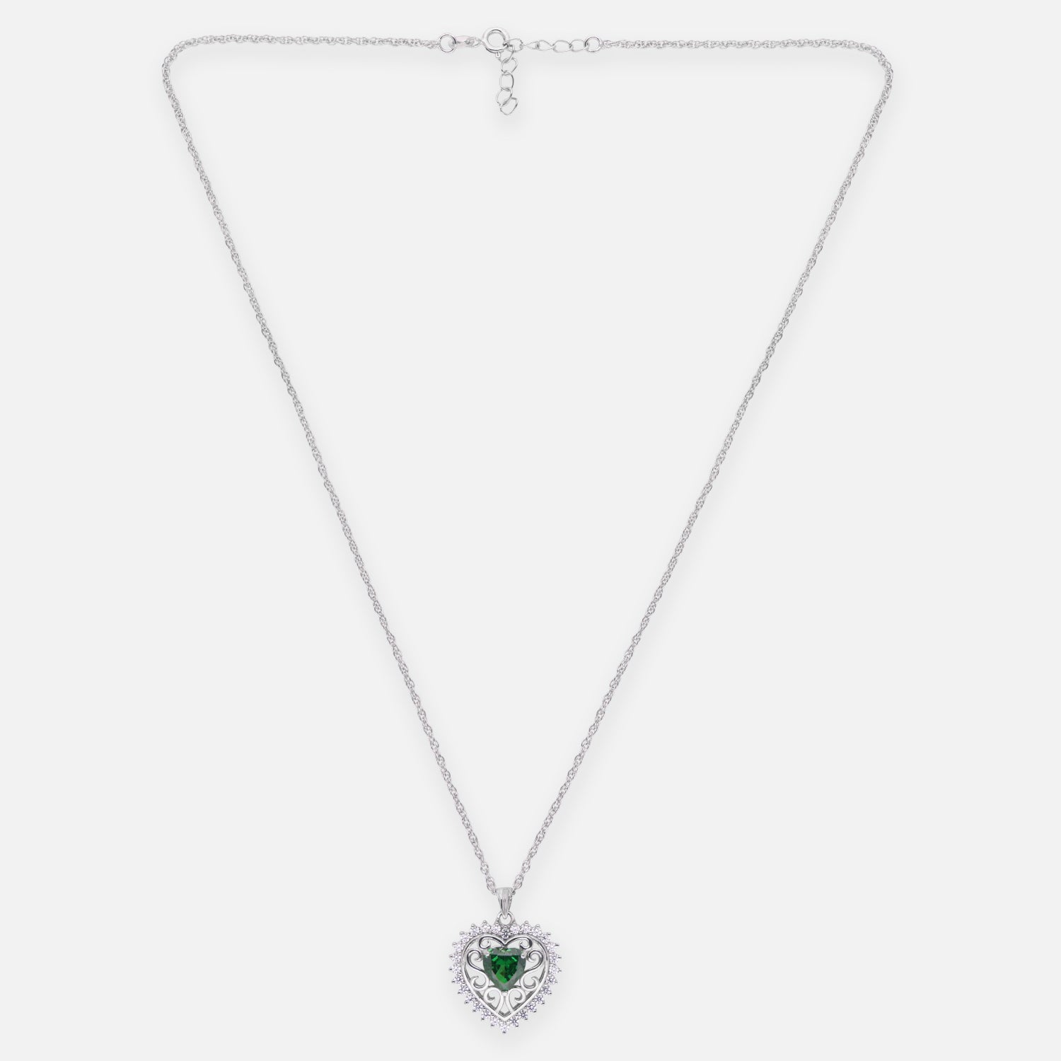 Sterling Silver Green Cubic Zirconia Heart Pendant Necklace | SKU: 0022628282, 0005757268