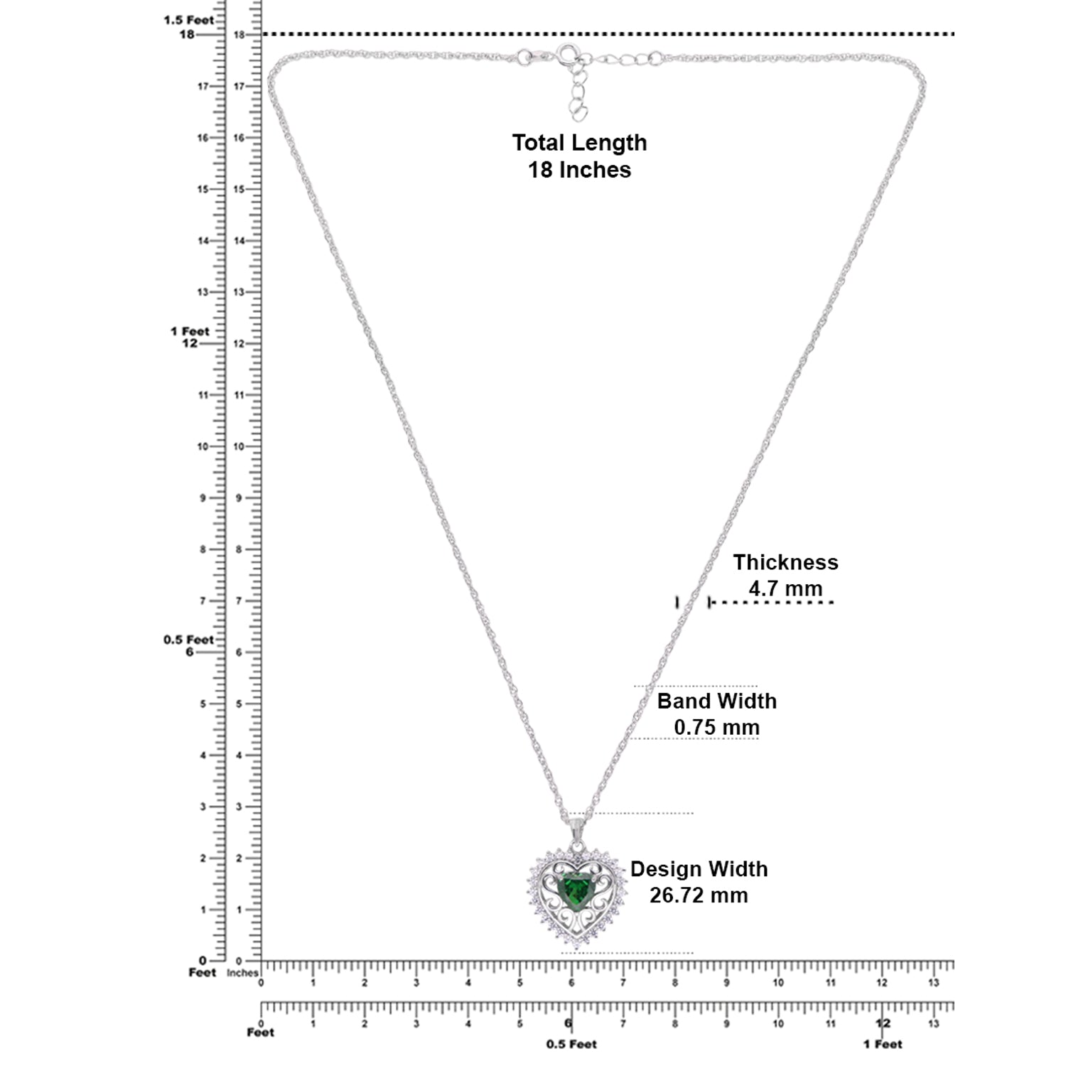 Sterling Silver Green Cubic Zirconia Heart Pendant Necklace | SKU: 0022628282, 0005757268