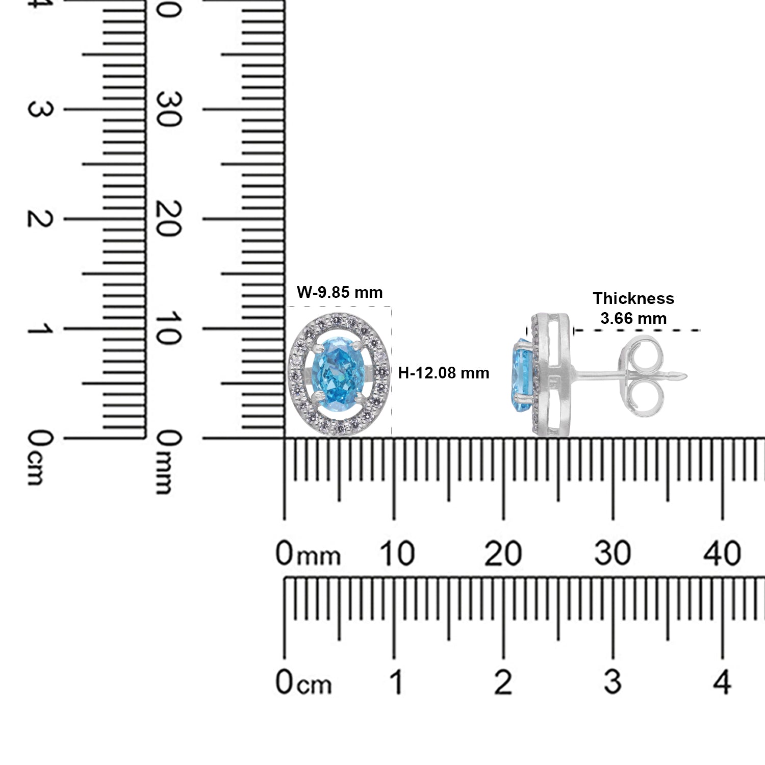 Blue Oval Halo Cubic Zirconia Stud Earrings in Sterling Silver | SKU:  0022628527