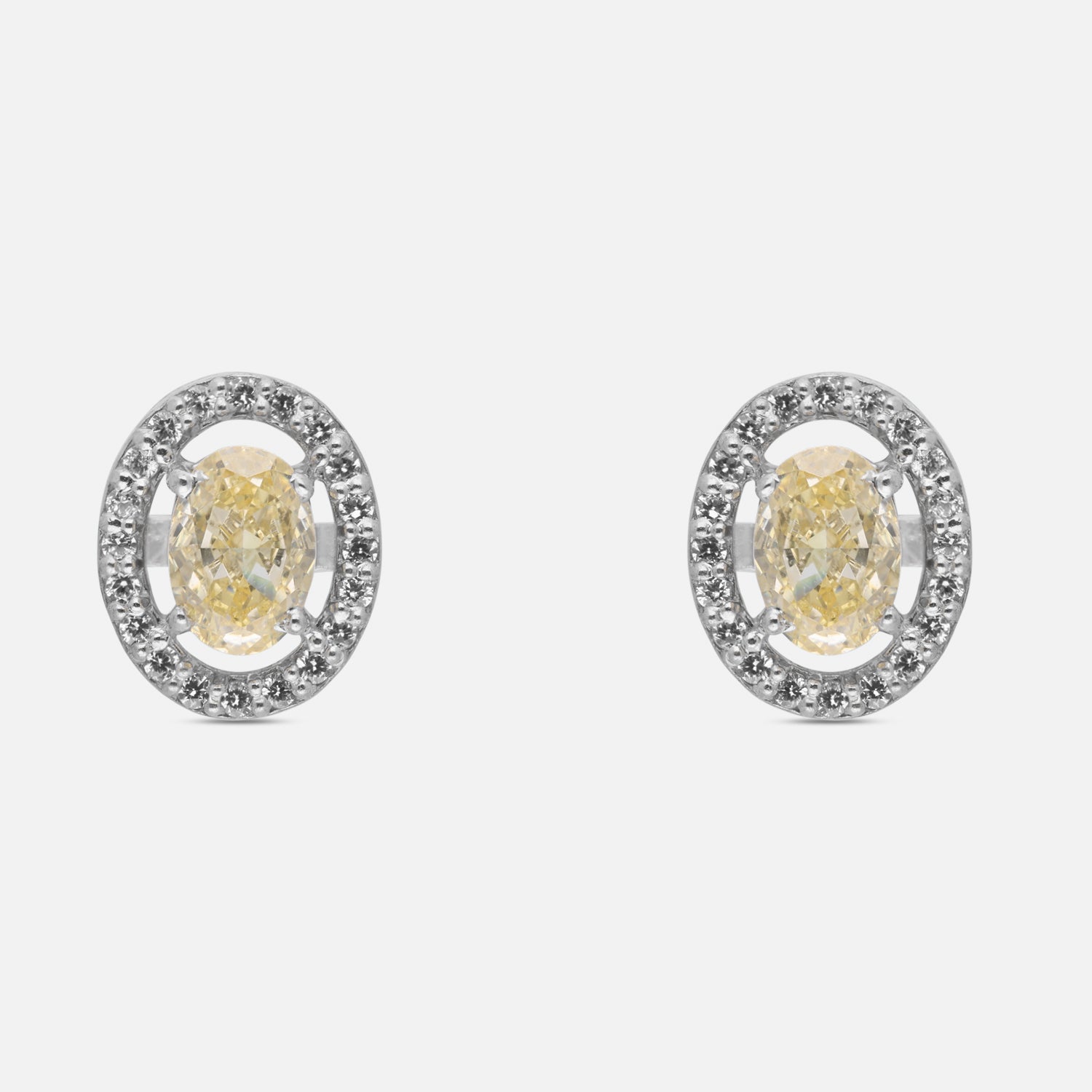 Yellow Oval Halo Cubic Zirconia Stud Earrings in Sterling Silver | SKU: 0022628534