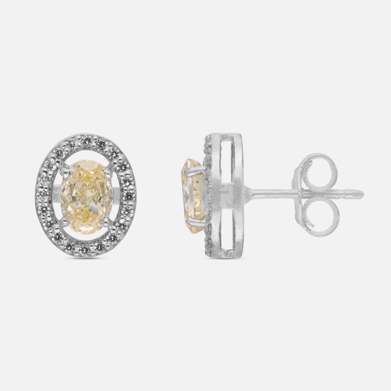Yellow Oval Halo Cubic Zirconia Stud Earrings in Sterling Silver | SKU: 0022628534
