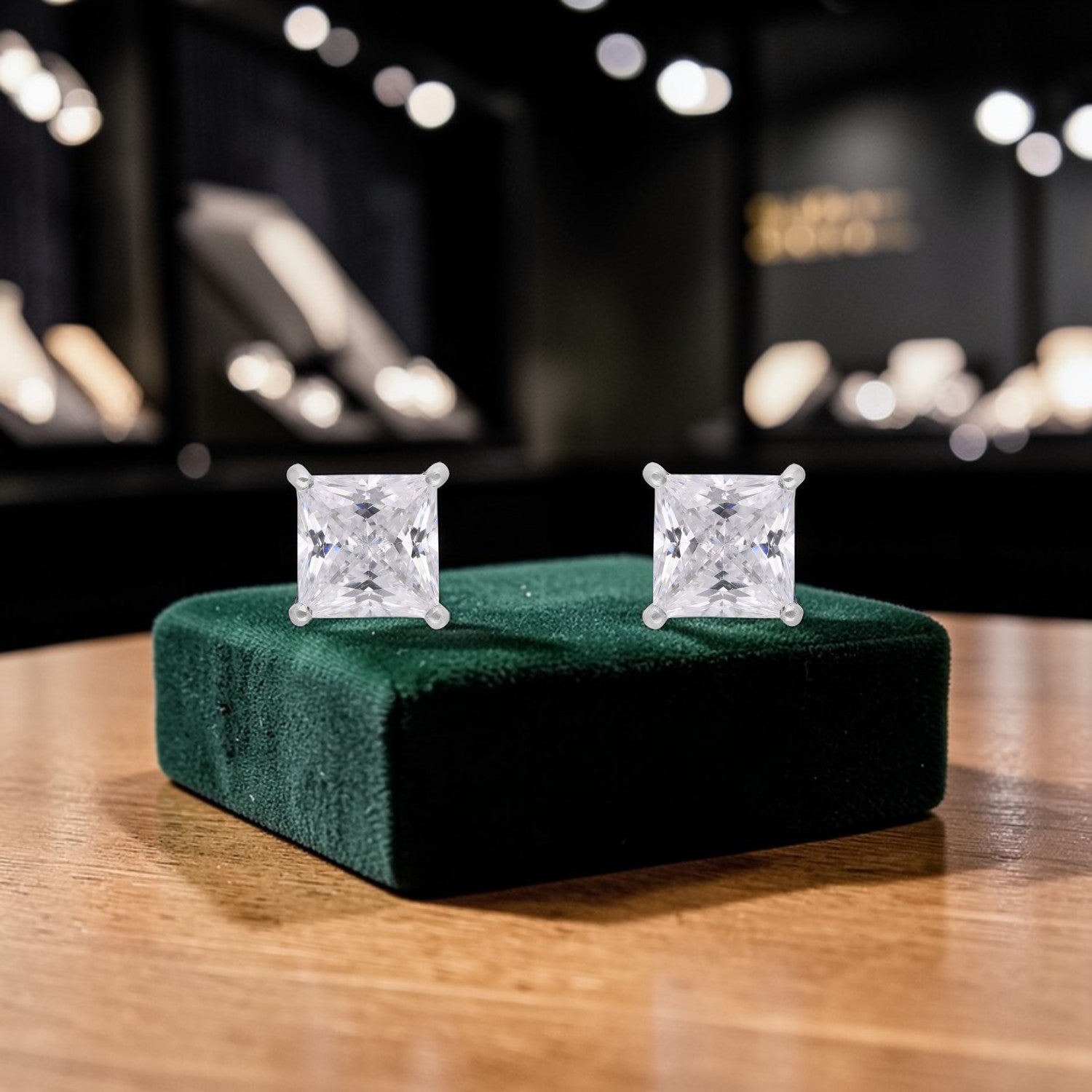 Princess Cut Cubic Zirconia Solitaire Stud Earrings in Sterling Silver | SKU: 0022628640, 0005750504, 0005757886, 0005748297