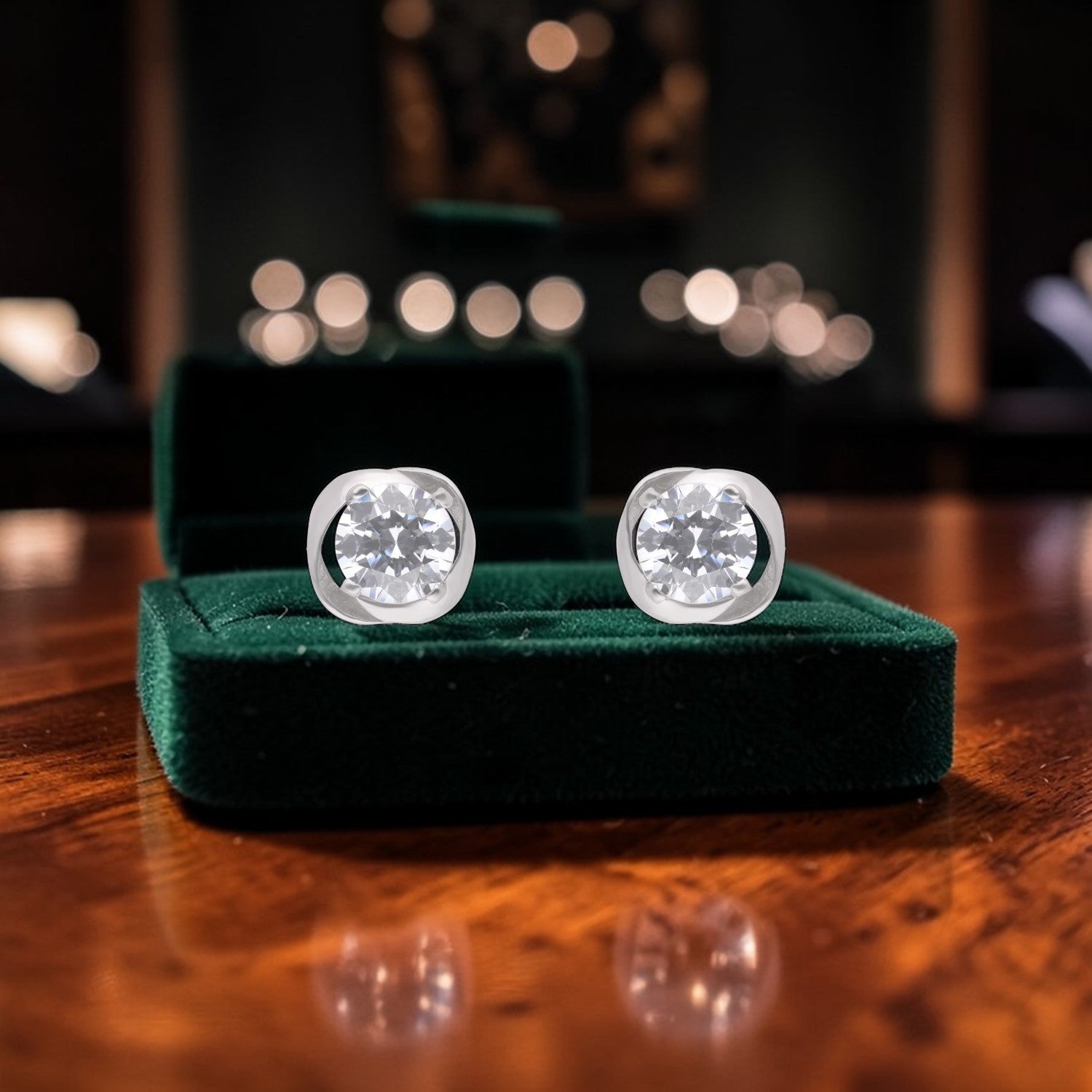 Round Cubic Zirconia Bezel Style Stud Earrings in Sterling Silver | SKU: 0022628787, 0022628794, 0005750375