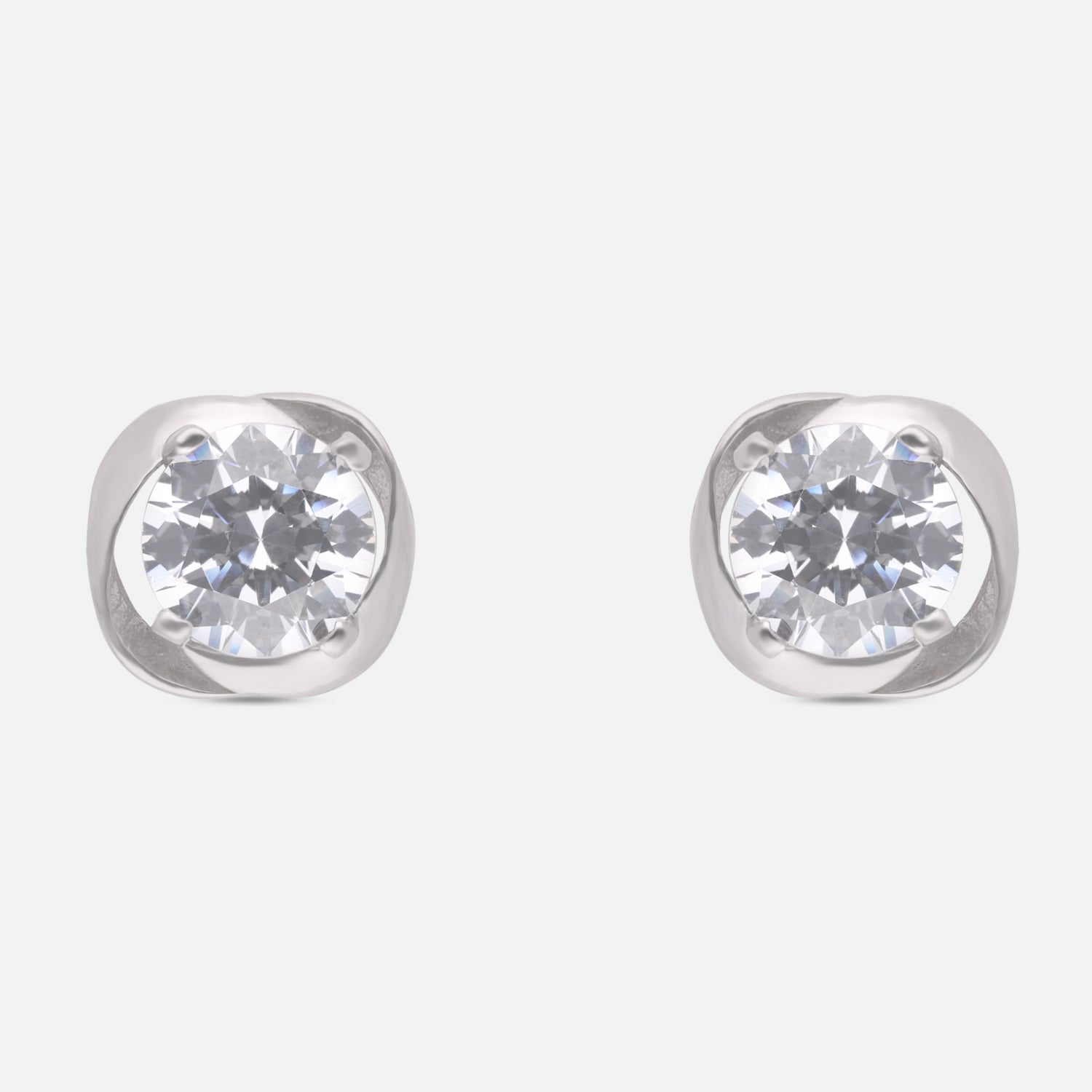 Round Cubic Zirconia Bezel Style Stud Earrings in Sterling Silver | SKU: 0022628787, 0022628794, 0005750375