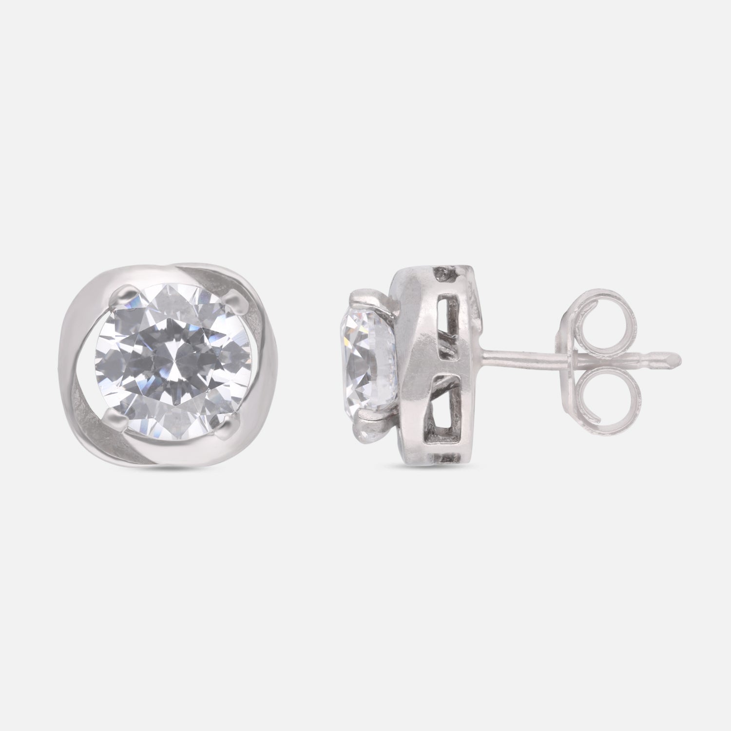 Round Cubic Zirconia Bezel Style Stud Earrings in Sterling Silver | SKU: 0022628787, 0022628794, 0005750375