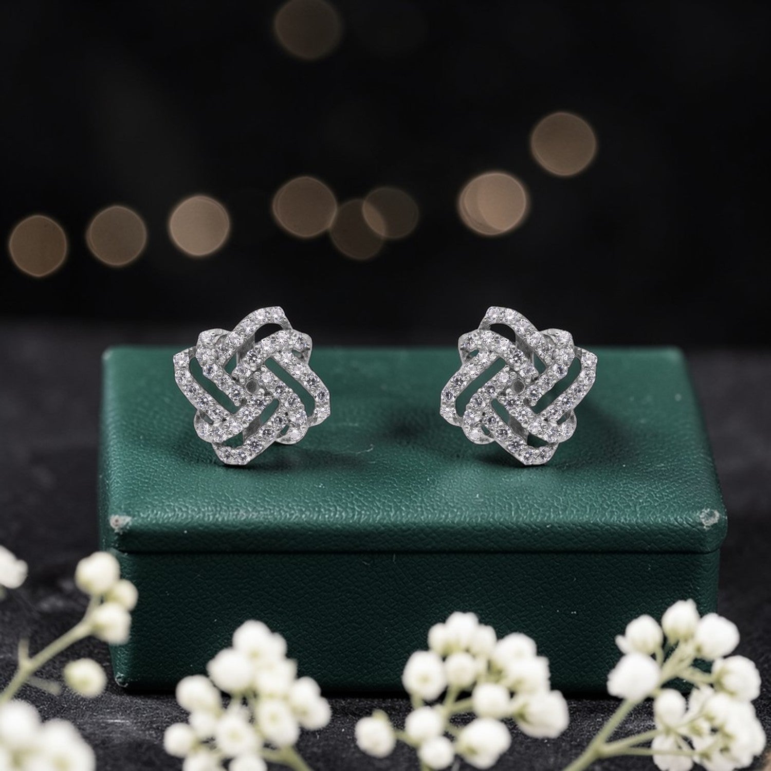 Sterling Silver Intertwined CZ Knot Stud Earrings | SKU: 0022628831