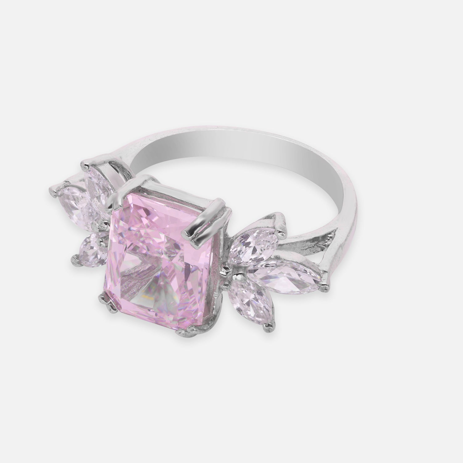 Elegant Sterling Silver Rectangular Pink Cubic Zirconia Ring with Marquise CZ Accents | SKU: 0022628916, 0022628930
