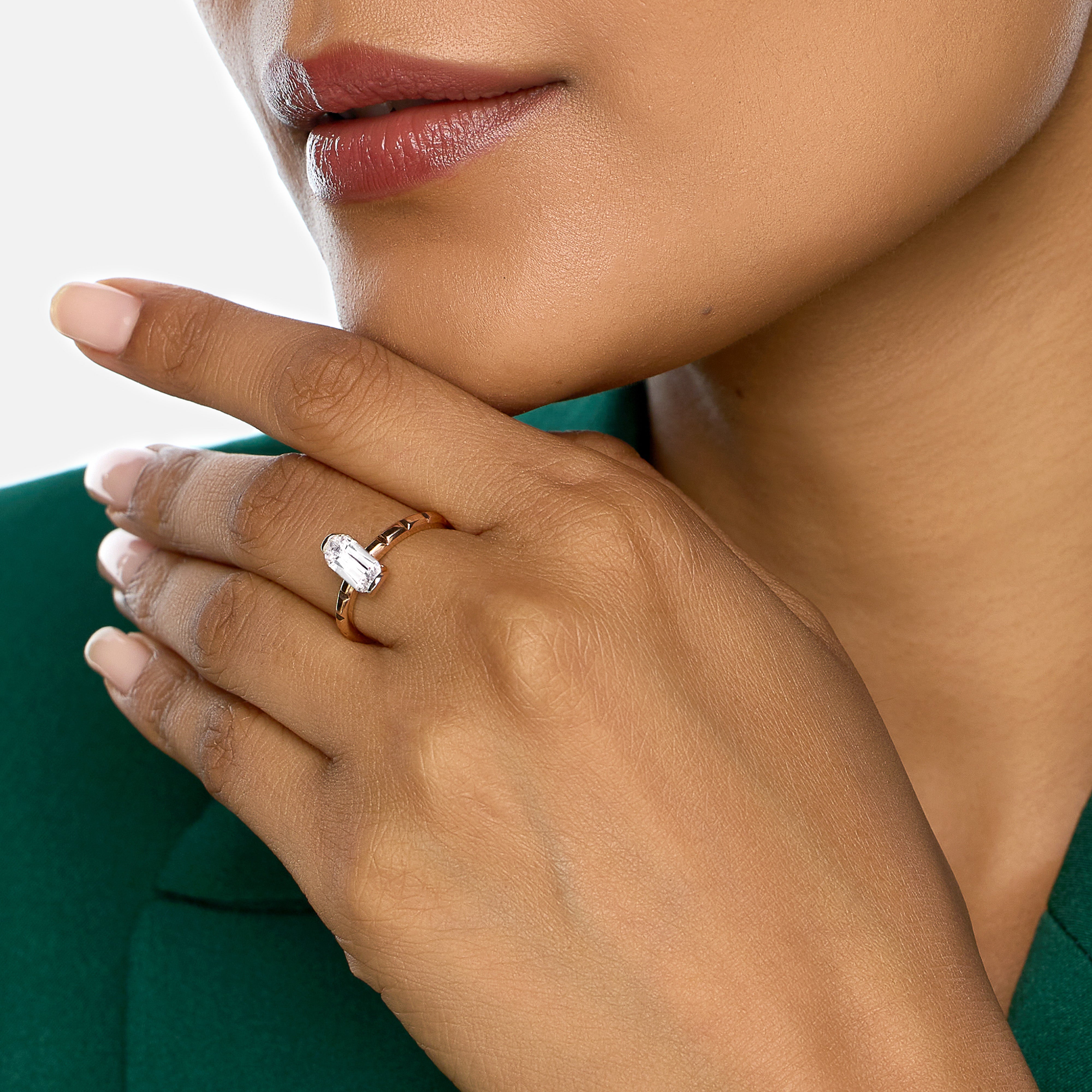 Rose Gold Ring with Elongated Cushion-Cut Lab-Grown Diamond | SKU : 0021916861