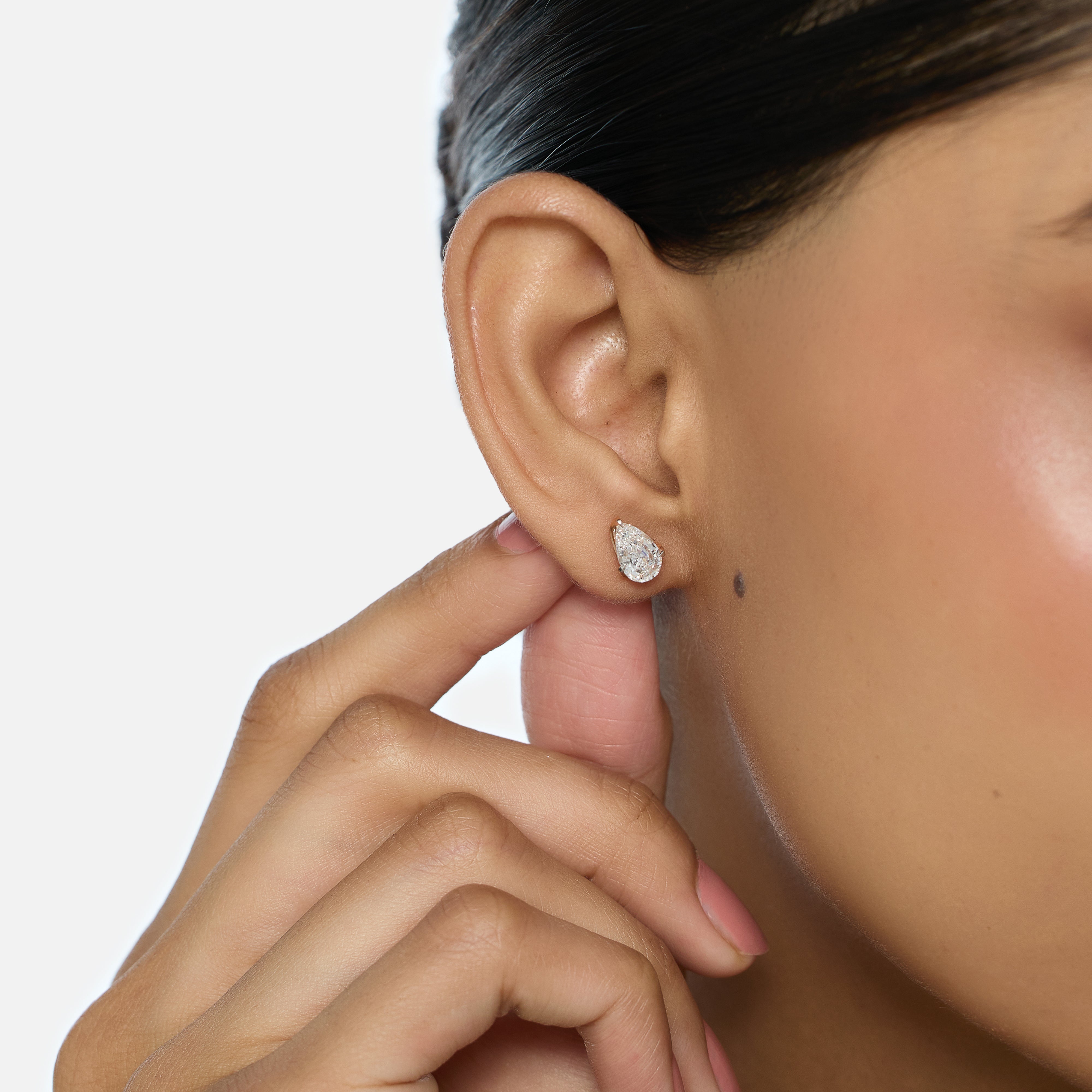 Gold Stud Earrings with Pear-Cut Lab-Grown Diamonds in Prong-Set Wrap Design | SKU : 0003759585