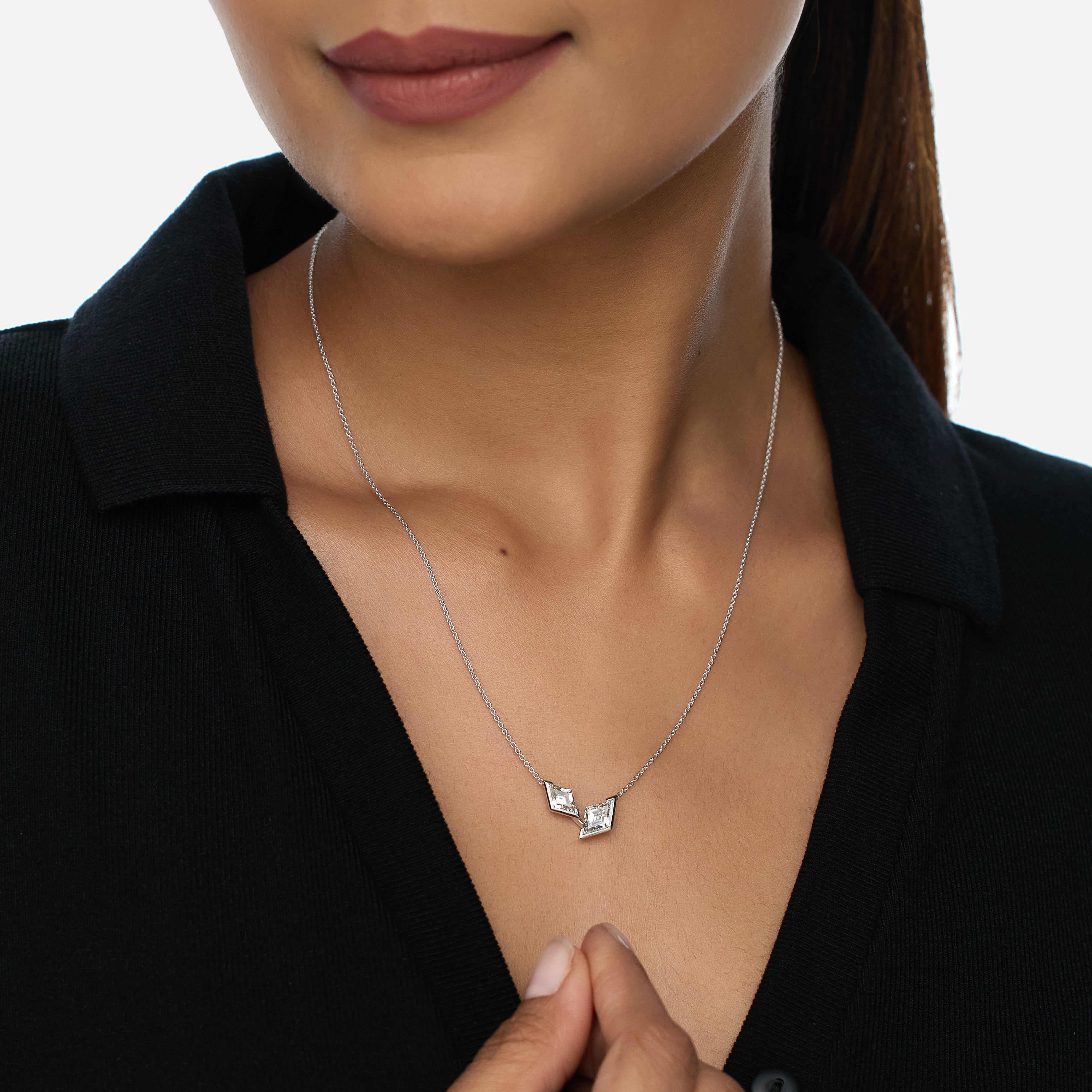 White Gold Chain with Lozenge-Cut Lab-Grown Diamond Pendant | SKU : 0021929939