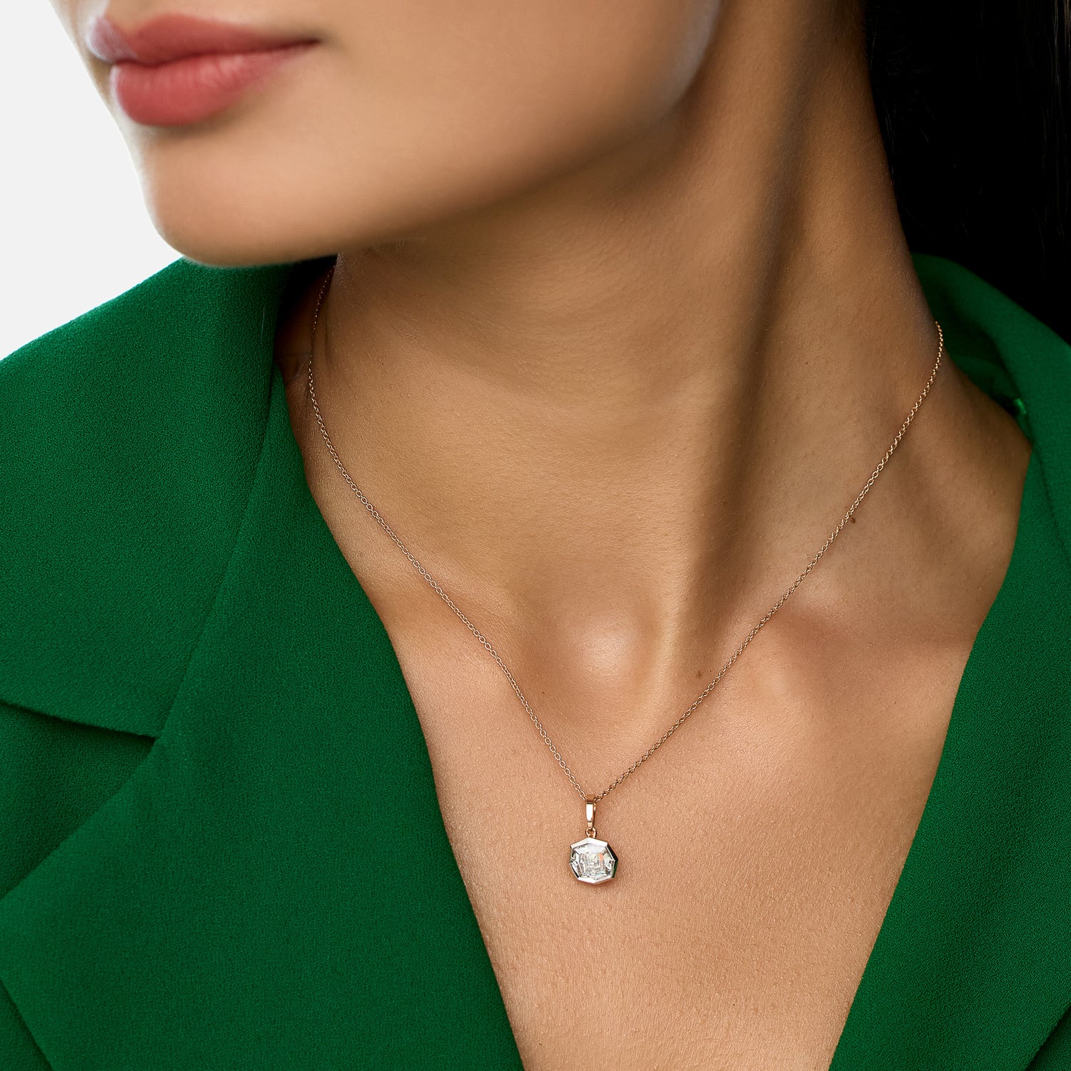 Gold Chain Pendant Set with Octagon-Cut Lab-Grown Diamond | SKU : 1.650