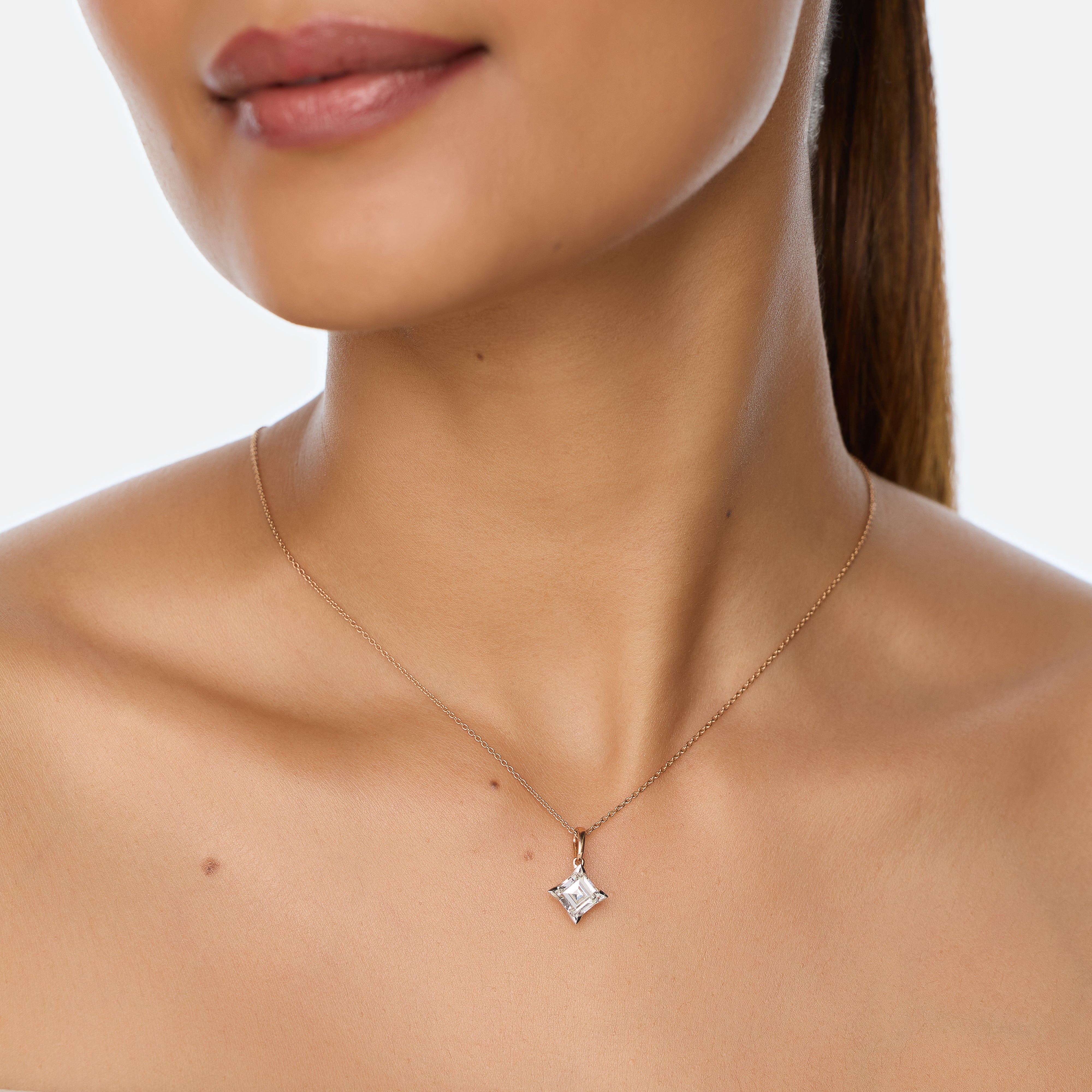 Rose Gold Necklace with Square Step-Cut Lab-Grown Diamond Pendant | SKU : 0021916885