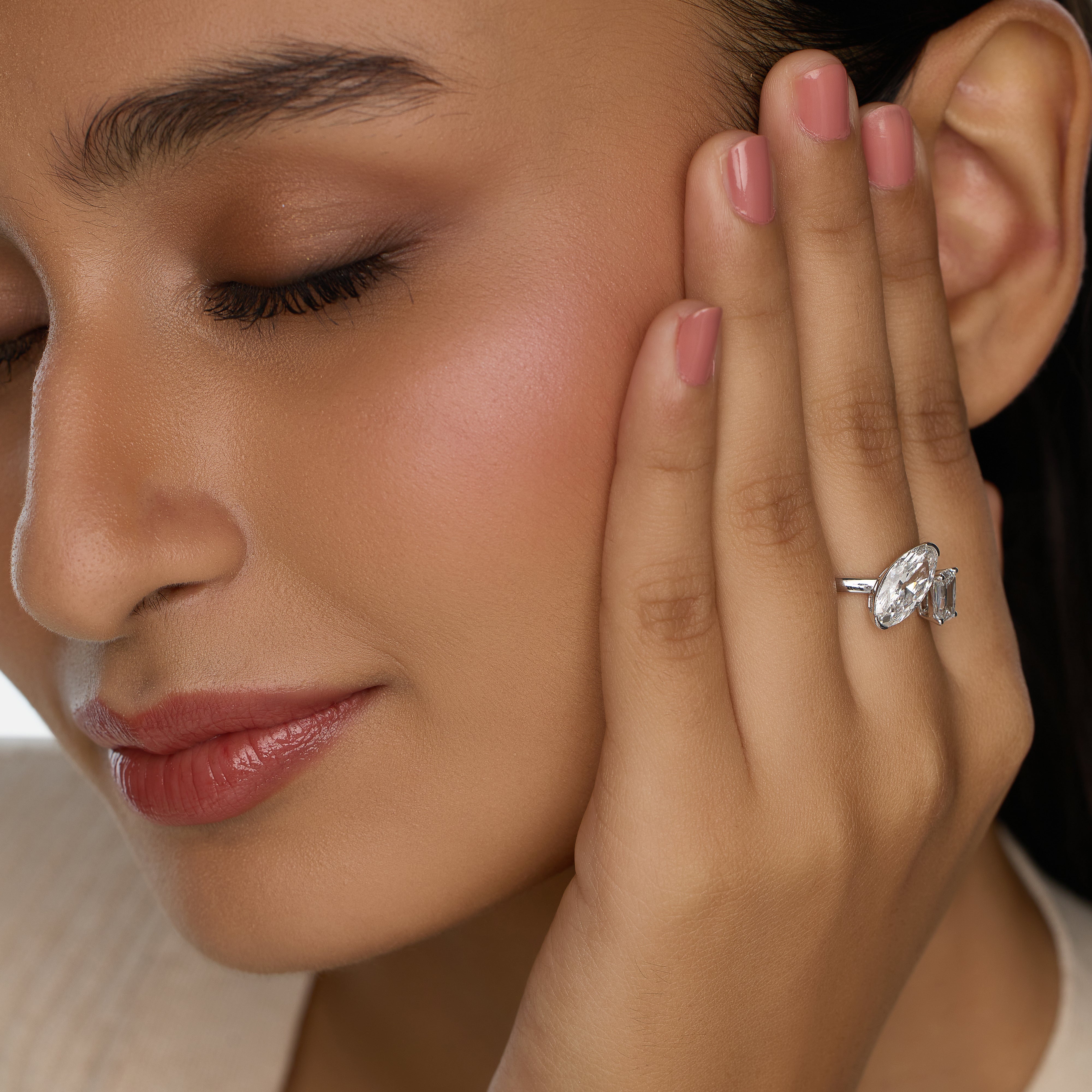 Contemporary Gold Ring with Emerald Step Cut and Roval Cut Lab-Grown Diamonds | SKU : 0021961359