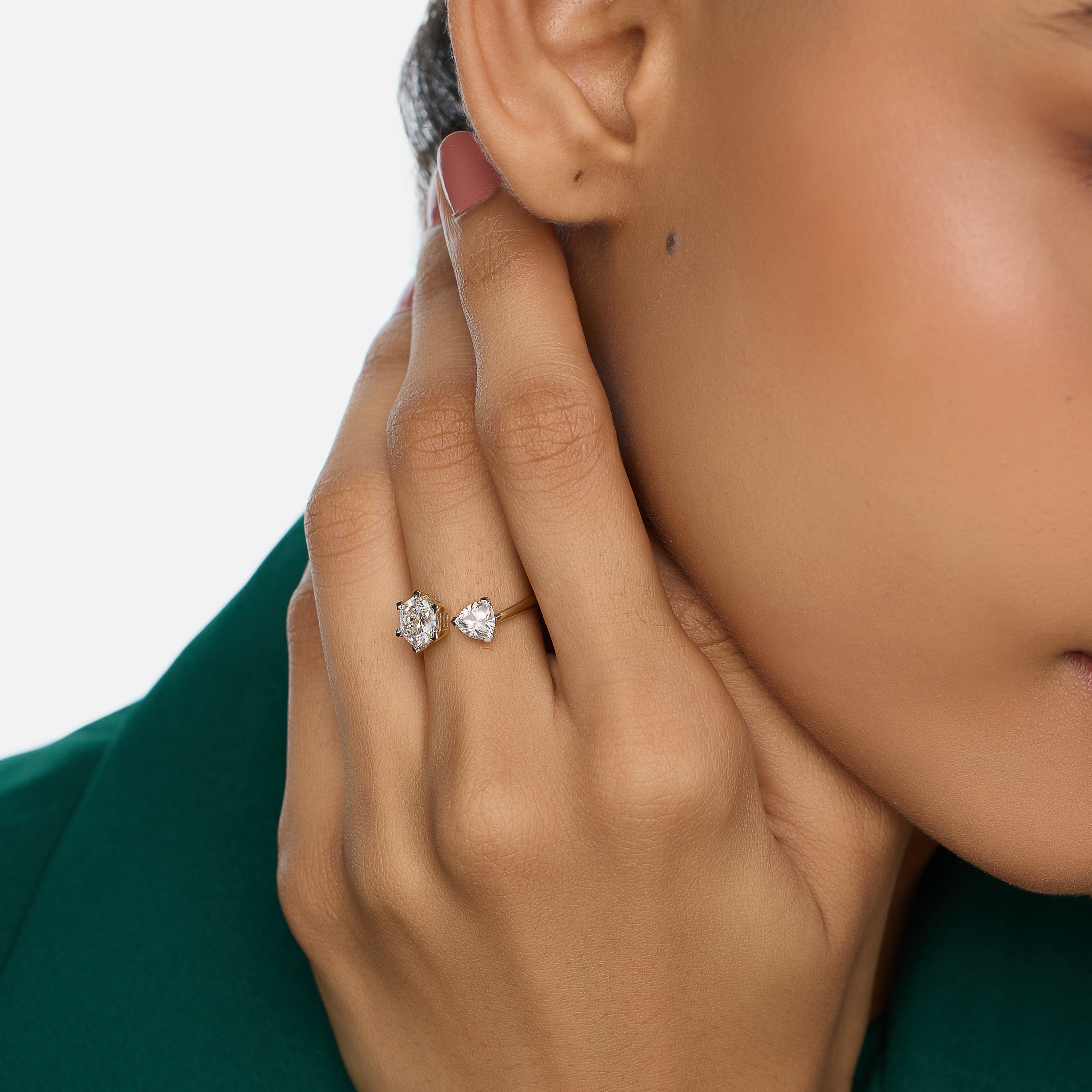 Gold Ring Set with Trillion Step and Hexagon Brilliant-Cut Lab-Grown Diamonds | SKU : 0021923036