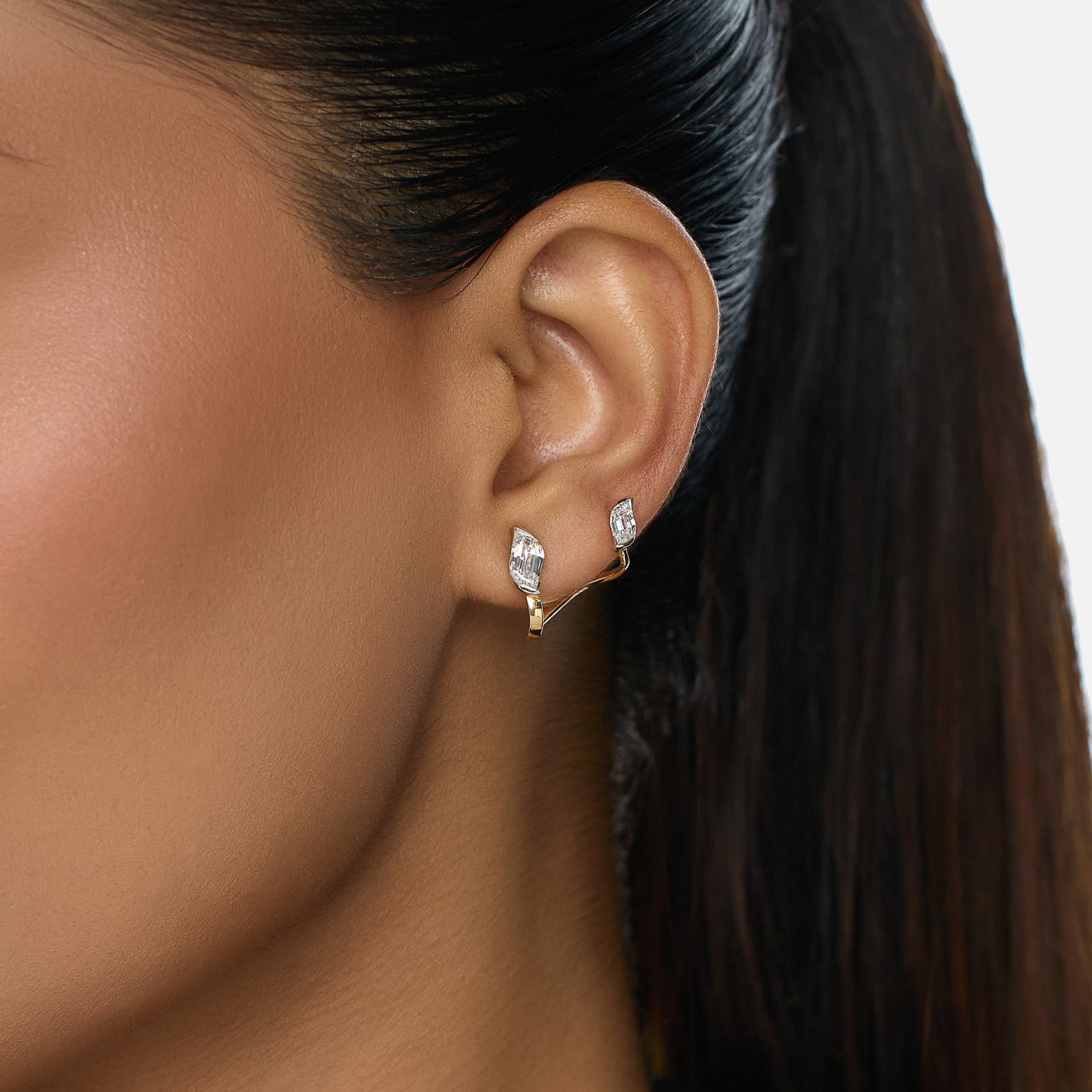 Open Wrap Gold Earrings with Flame-Cut Lab-Grown Diamonds | SKU : 0021916434