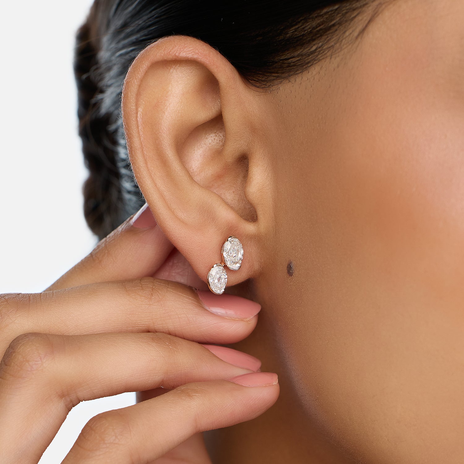 Double Oval Step-Cut Lab-Grown Diamond Rose Gold Stud Earrings | SKU : 0021920127