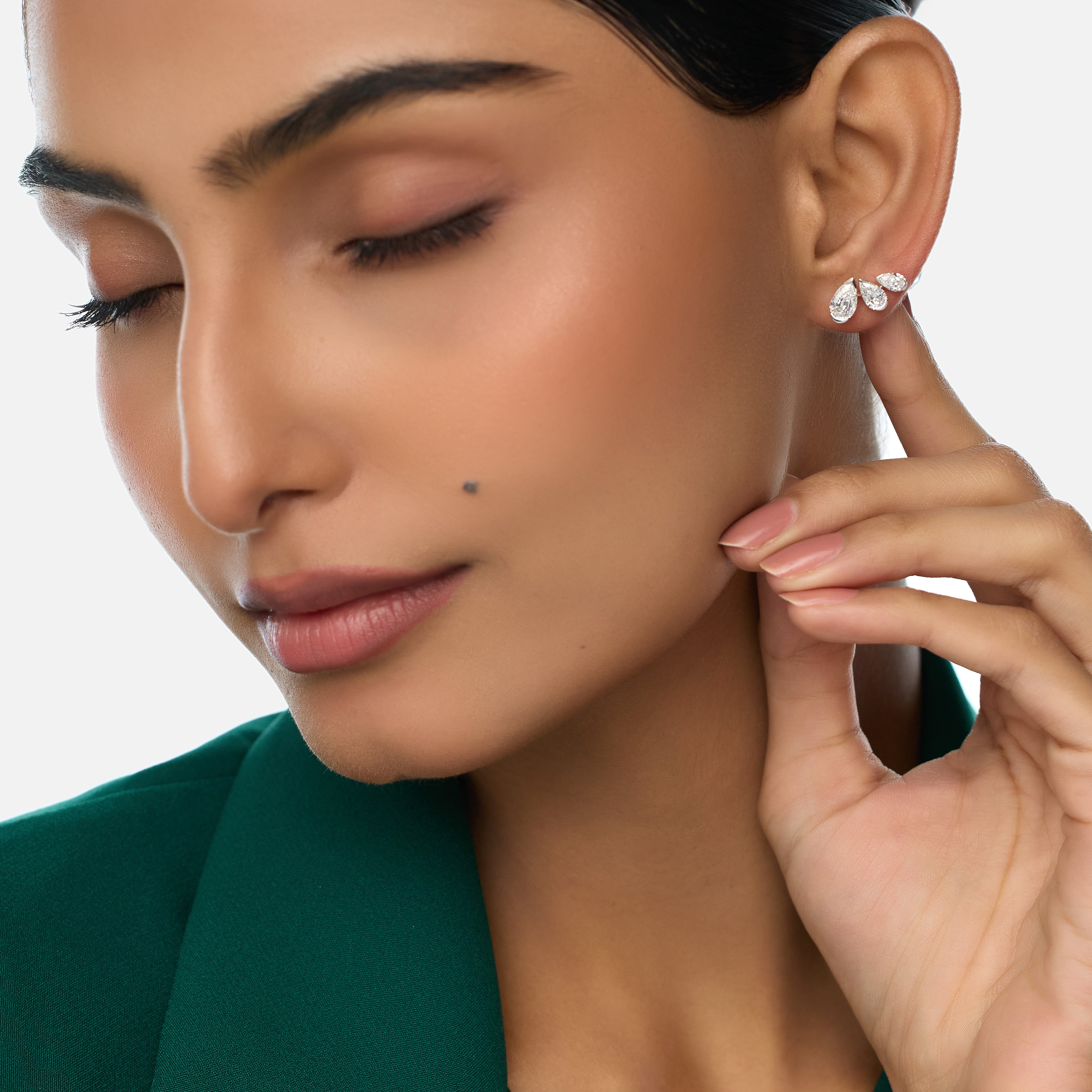 Rose Gold Triple Pear-Cut Lab-Grown Diamond Stud Earrings | SKU : 0021923388
