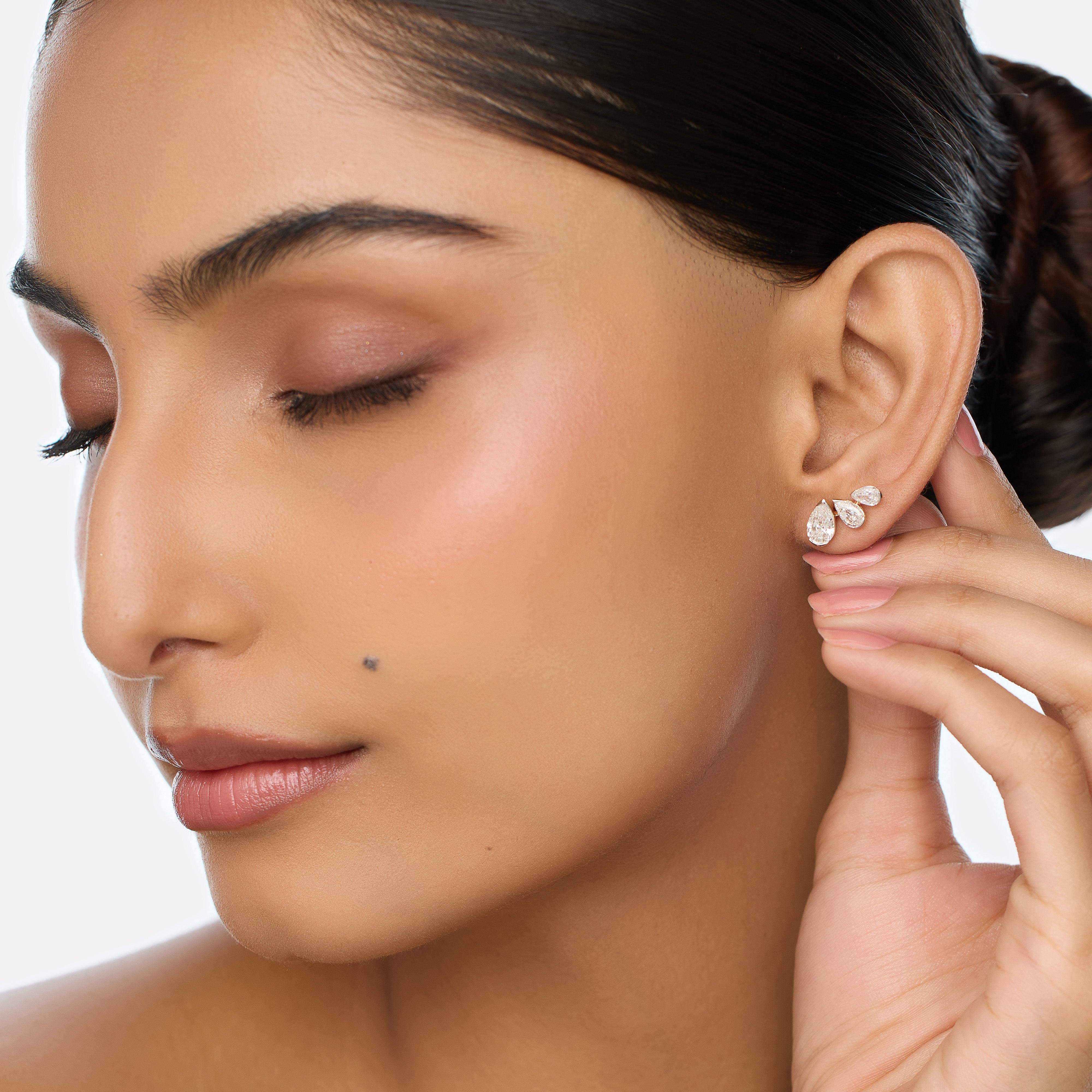 Pear Step-Cut Lab-Grown Diamond Cluster Gold Earrings | SKU : 0021916458