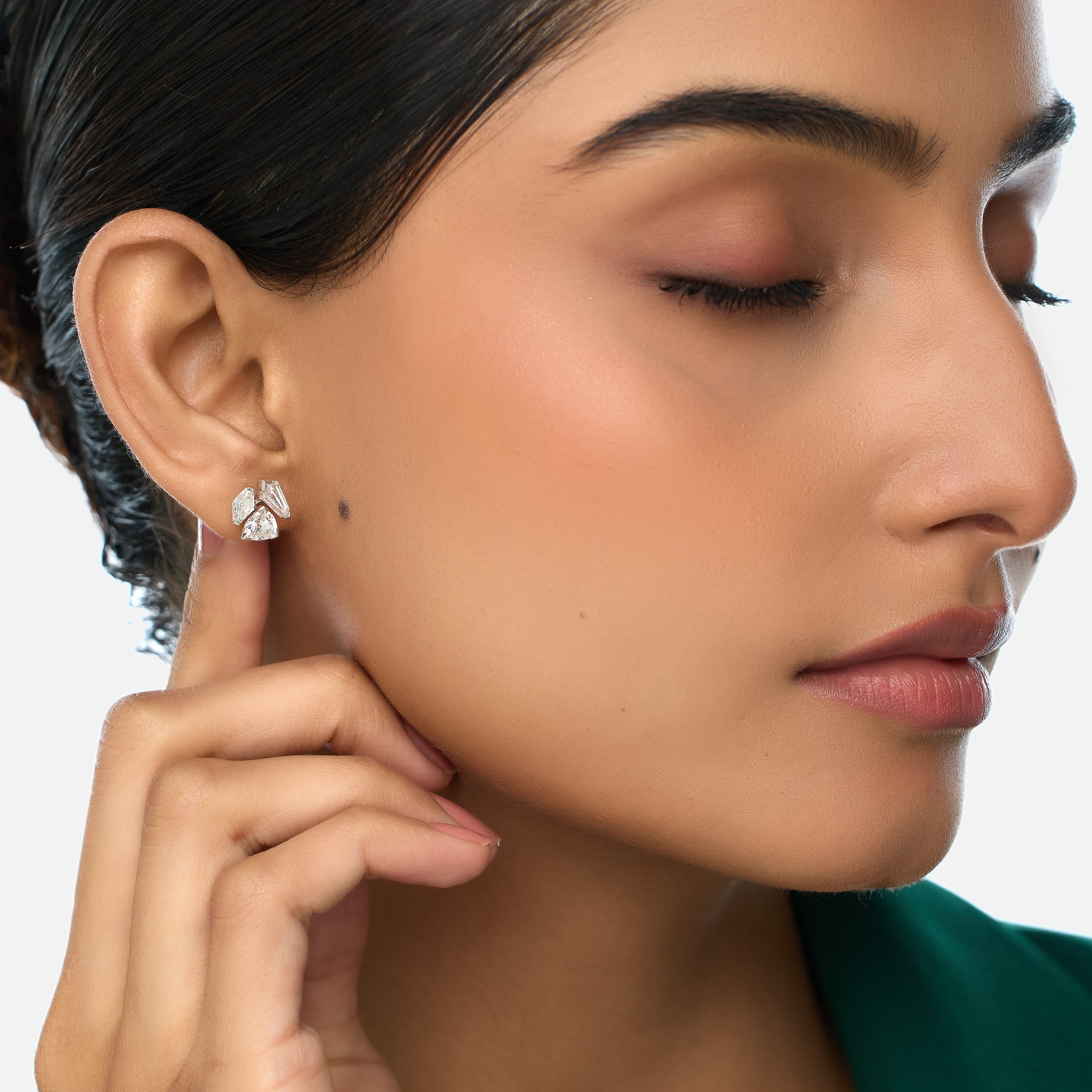 White Gold Stud Earrings with Multi-Cut Lab-Grown Diamonds | SKU : 0021946035